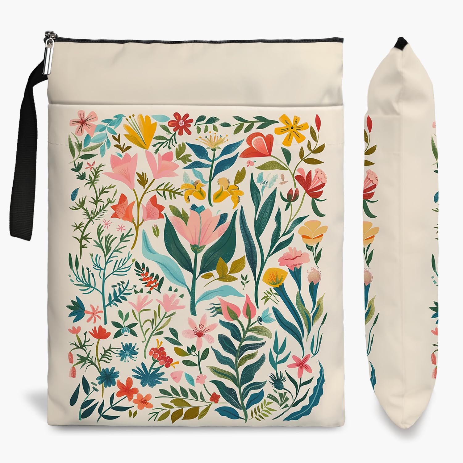 Flower Pattern Book Sleeve,Book Lovers Gifts Waterproof Book Cover for paperbacks with Zipper and Front Pocket Book Pouch for Women Teacher Birthday