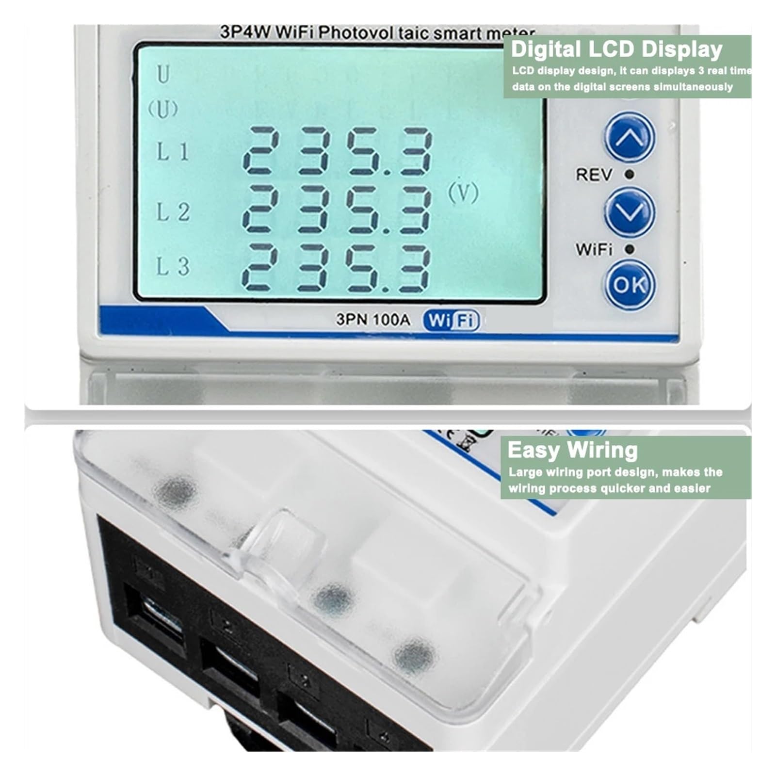 Monitor Energii Inteligentnego Licznika Tuya WiFi 3P4W Inteligentny Przerywacz Miernik Fotowoltaiczny Przeciążenie Przepięcie Podnapięcie Ograniczenie Prądu Zabezpieczenie Przed Ponownym Zamknięciem