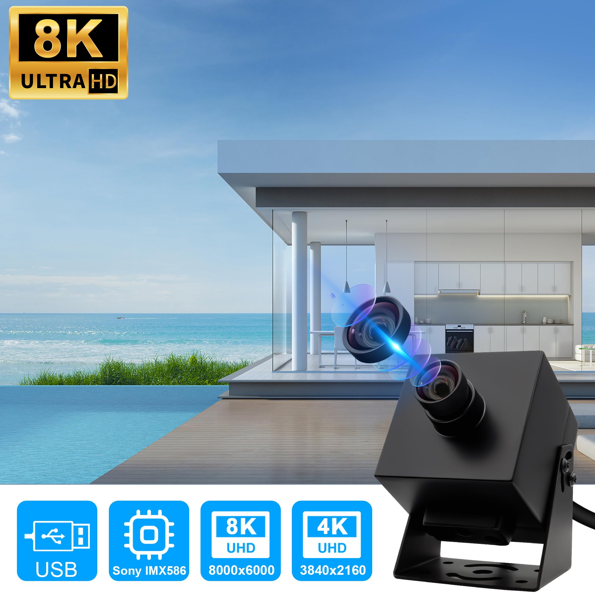 Svpro Webcam USB Grand Angle 48 MP pour Ordinateur, caméra Ultra HD Lightburn pour Gravure Laser USB Externe pour imprimante 3D, 6000 Pixels, Raspberry Pi pour l'industrie