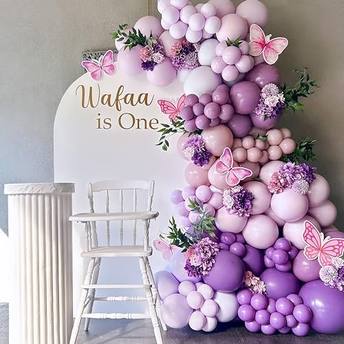 Kit de arco de guirnalda de globos morados de 132 piezas, globos lilas morado claro lavanda de 51018 pulgadas, globo de látex pastel macarrón para