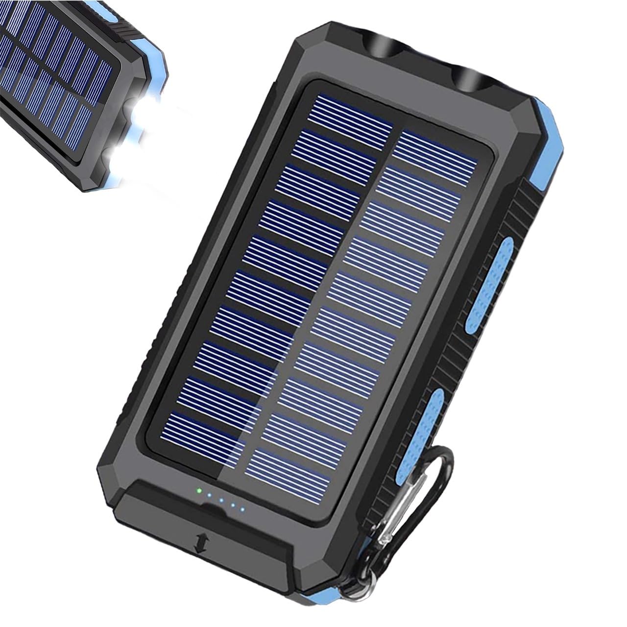 Solar Power Bank 20000 mAh, caricabatterie portatile a ricarica rapida con torcia e bussola, batteria di backup impermeabile per uso esterno e viaggi, ricarica alla luce solare o con il cavo in