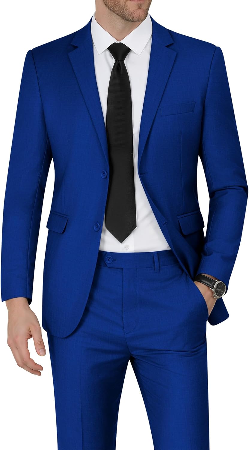 WEEN CHARM Men's Suits Slim Fit 2 Piece Two Button Blazer Wedding Prom Tuxedo Single Breasted Jacket Pants Set