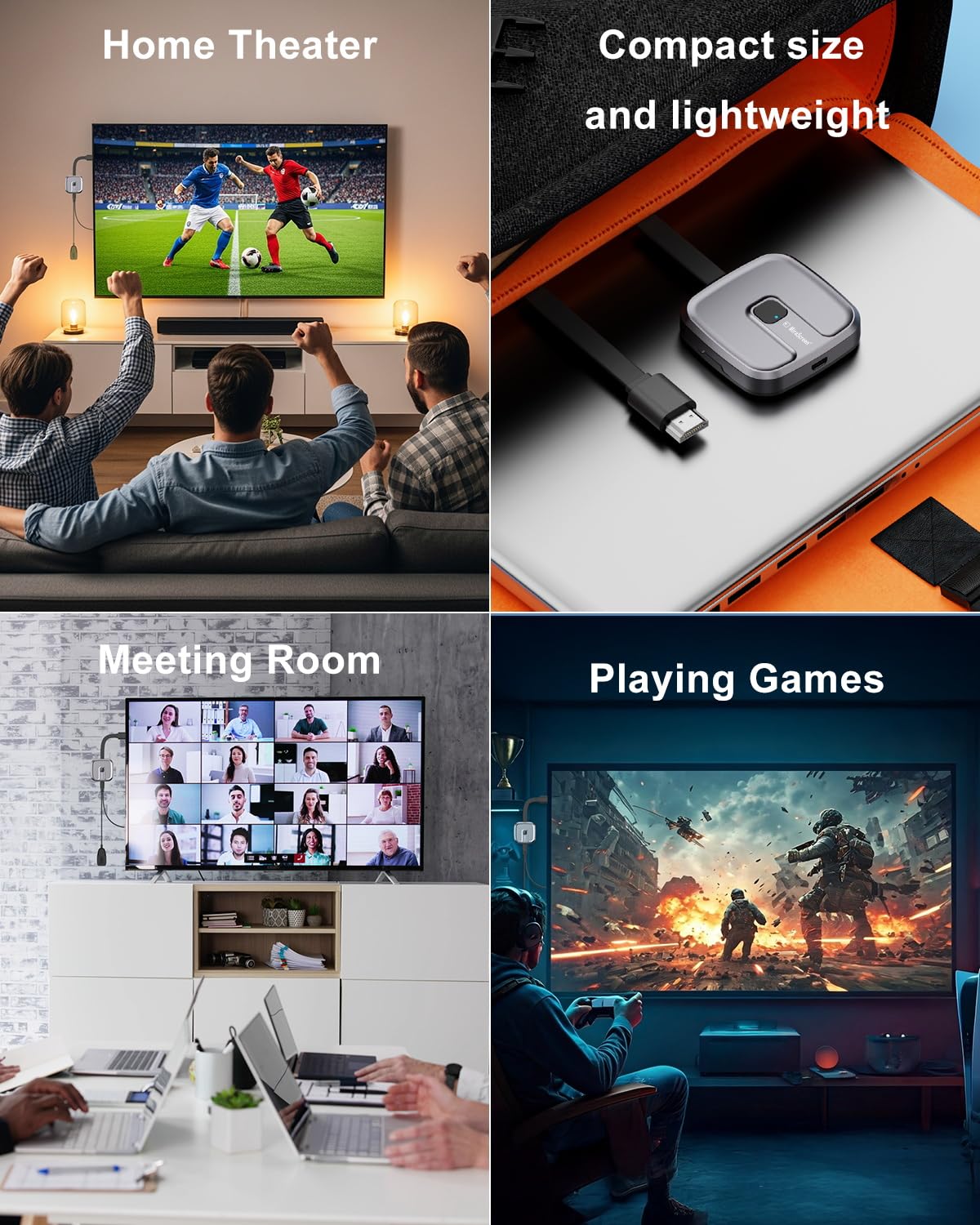 Récepteur HDMI sans Fil 4K 2.4G/5GHz Screen Mirroring Adaptateur pour iOS/Android/Windows/Miracast/Chromecast