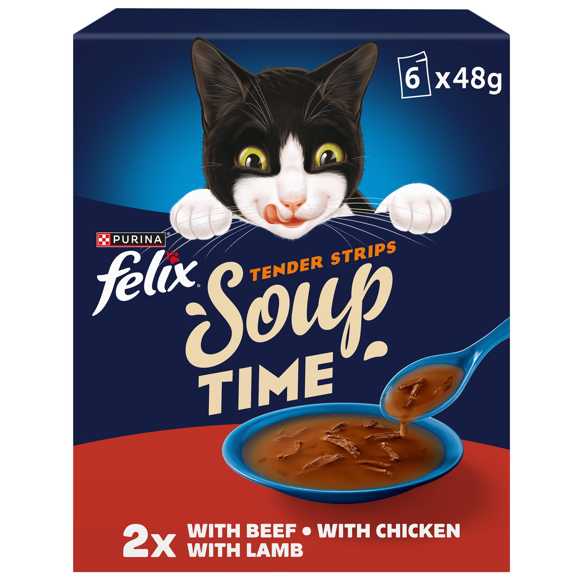 FELIX Soup Tender Strips Farm Selection Wet Cat Food 6x48g (Pack of 8)