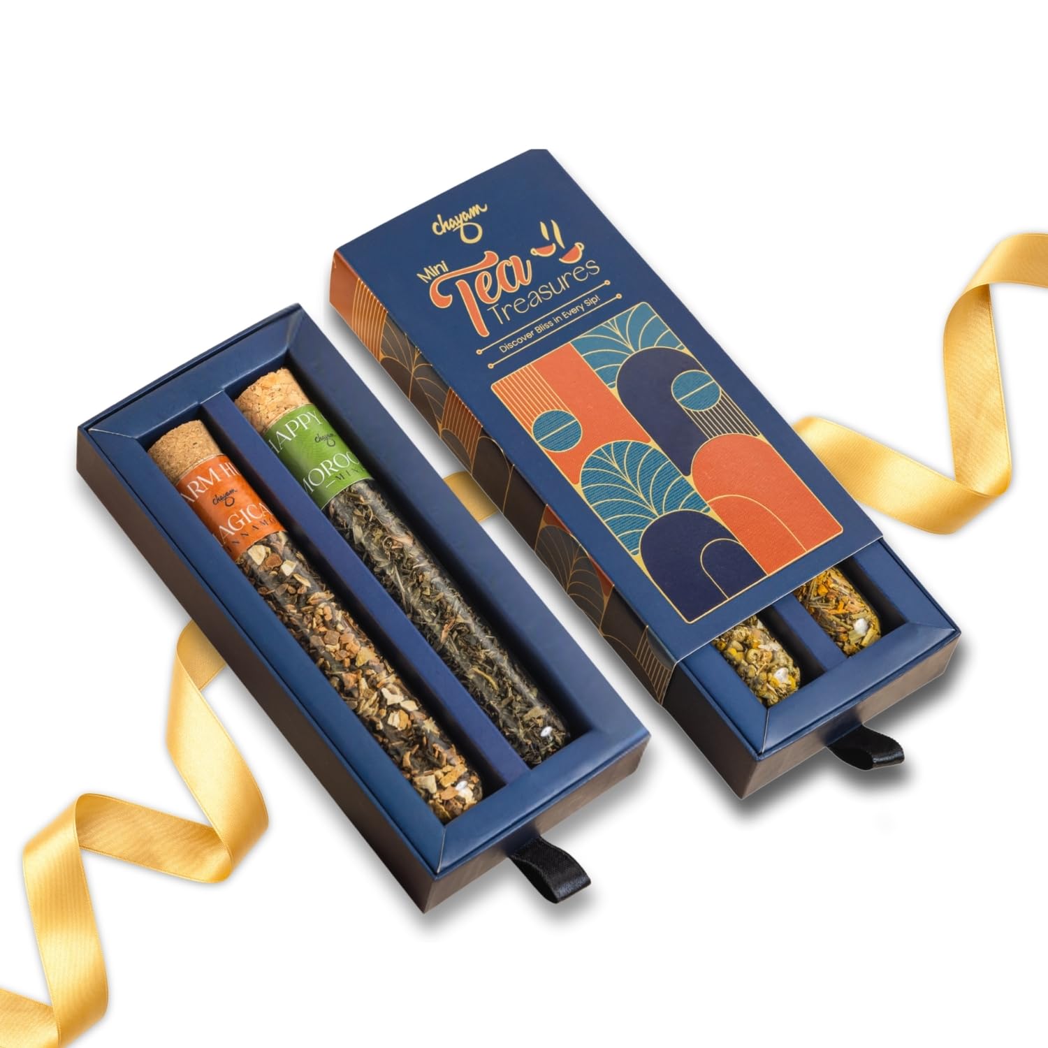 CHAYAM Mini Tea Treasures Gift Box in 2 Glass Tubes | Herbal Tea Gift Set | Cinnamon & Spearmint-Peppermint Blend | Gift Hampers for Birthday, Anniversary, Wedding & House-Warming