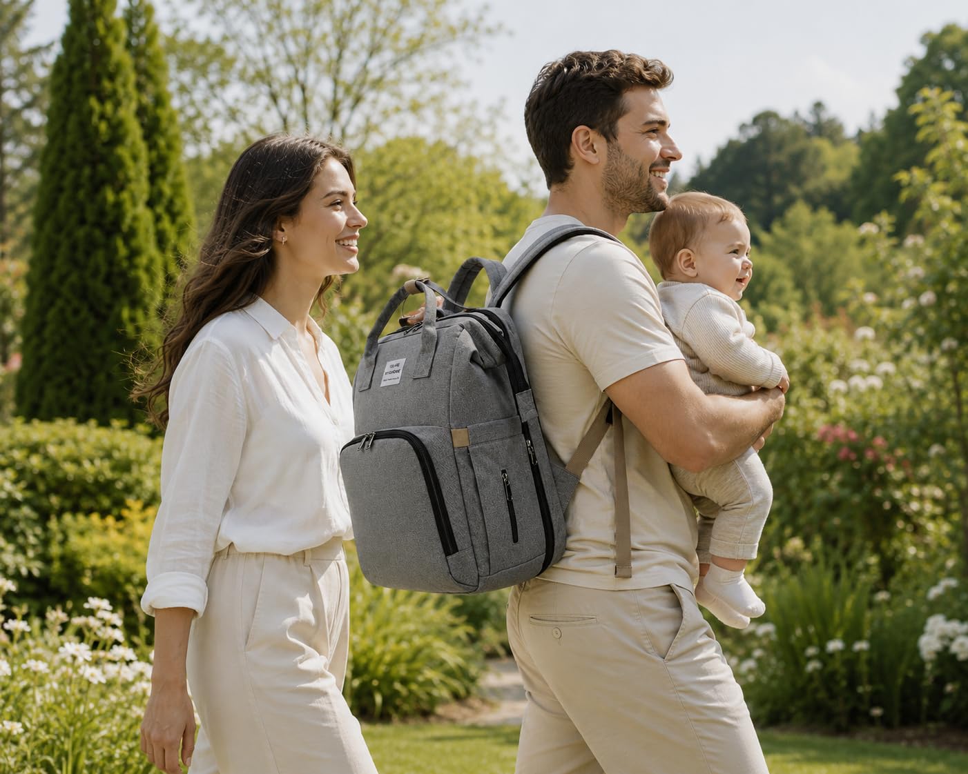 Genérico Mochila de Maternidad con Cuna Portátil Integrada, Bolsa Pañalera Multifuncional Impermeable para Viaje, Gran Capacidad, Organizador Bebé con USB y Cambiador para Mamá y Papá, Gris
