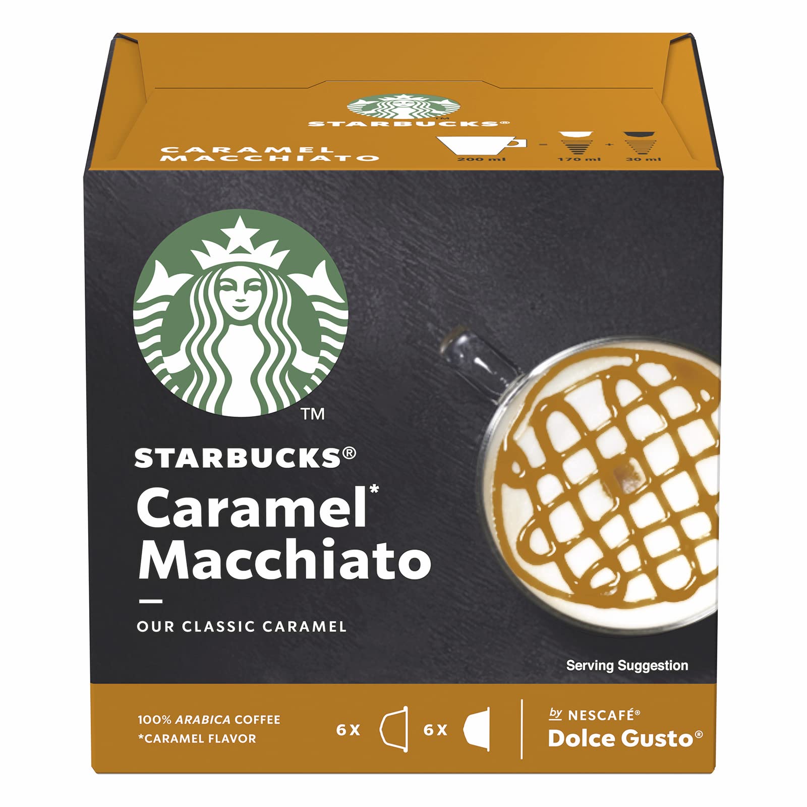 STARBUCKS Caramel Macchiato De Nescafe Dolce Gusto Cápsulas De Café 6 X Caja De 12 Unidades & Vanilla Latte Macchiato de Nescafe Dolce Gusto Cápsulas de Café, 6 x caja de 12 unidades