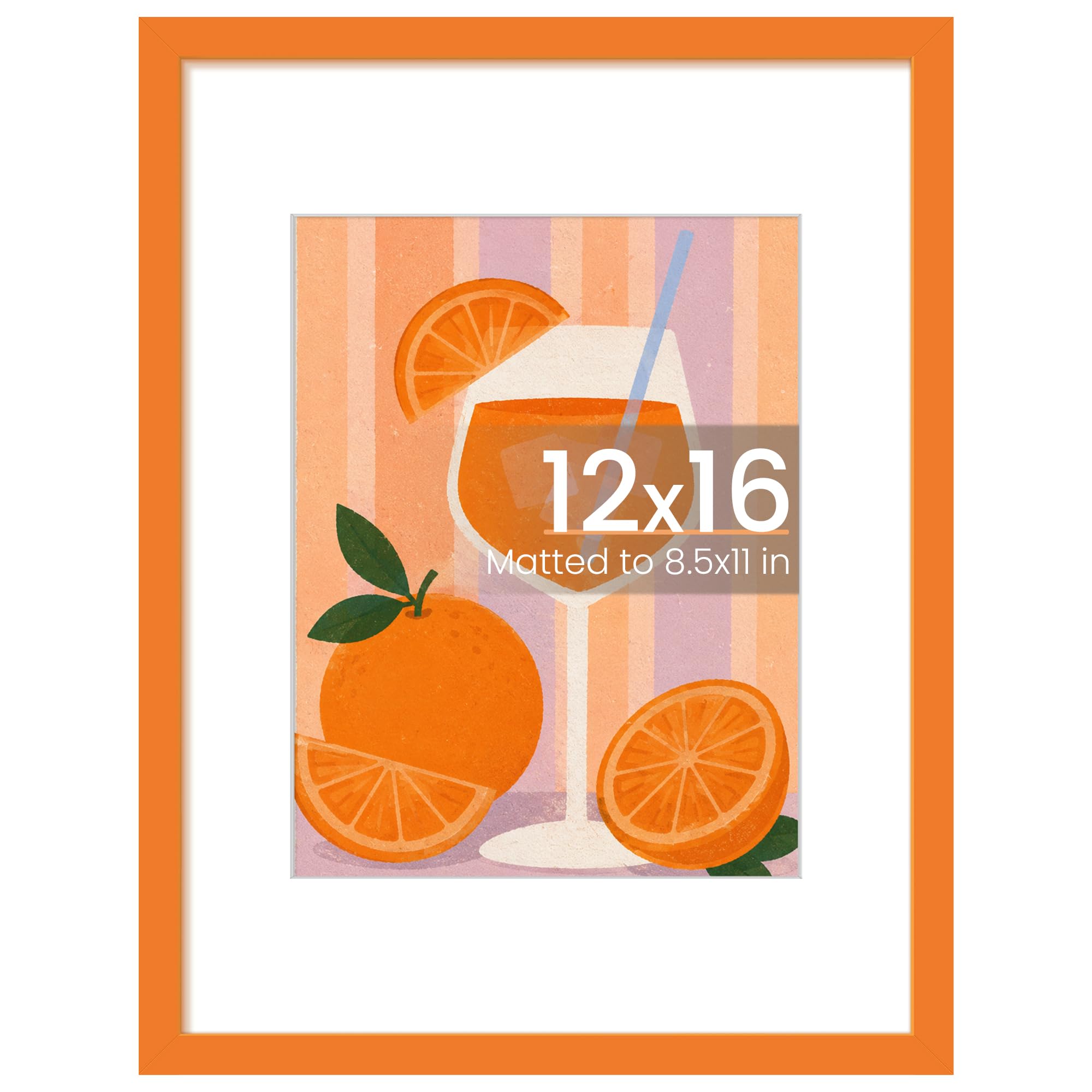 upsimples 12x16 Picture Frame, Display Pictures 8.5x11 with Mat or 12 x 16 Without Mat, Wall Hanging Photo Frame, Orange, 1 Pack
