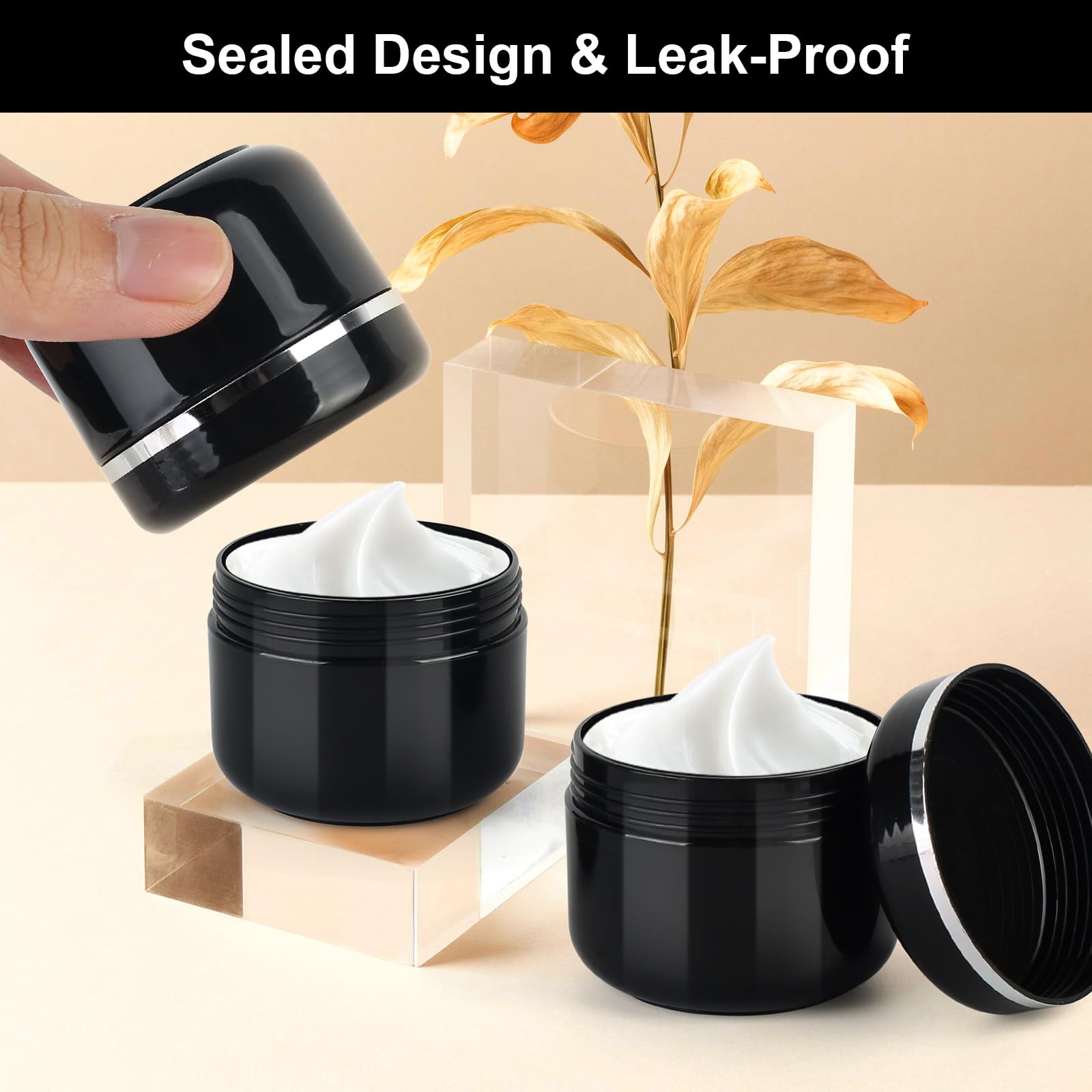 MirraSwit 15 Pcs 50ml Cosmetic Sample Jars, Plastic Refillable Travel Pots, Cosmetic Pots with Lids - Image 3