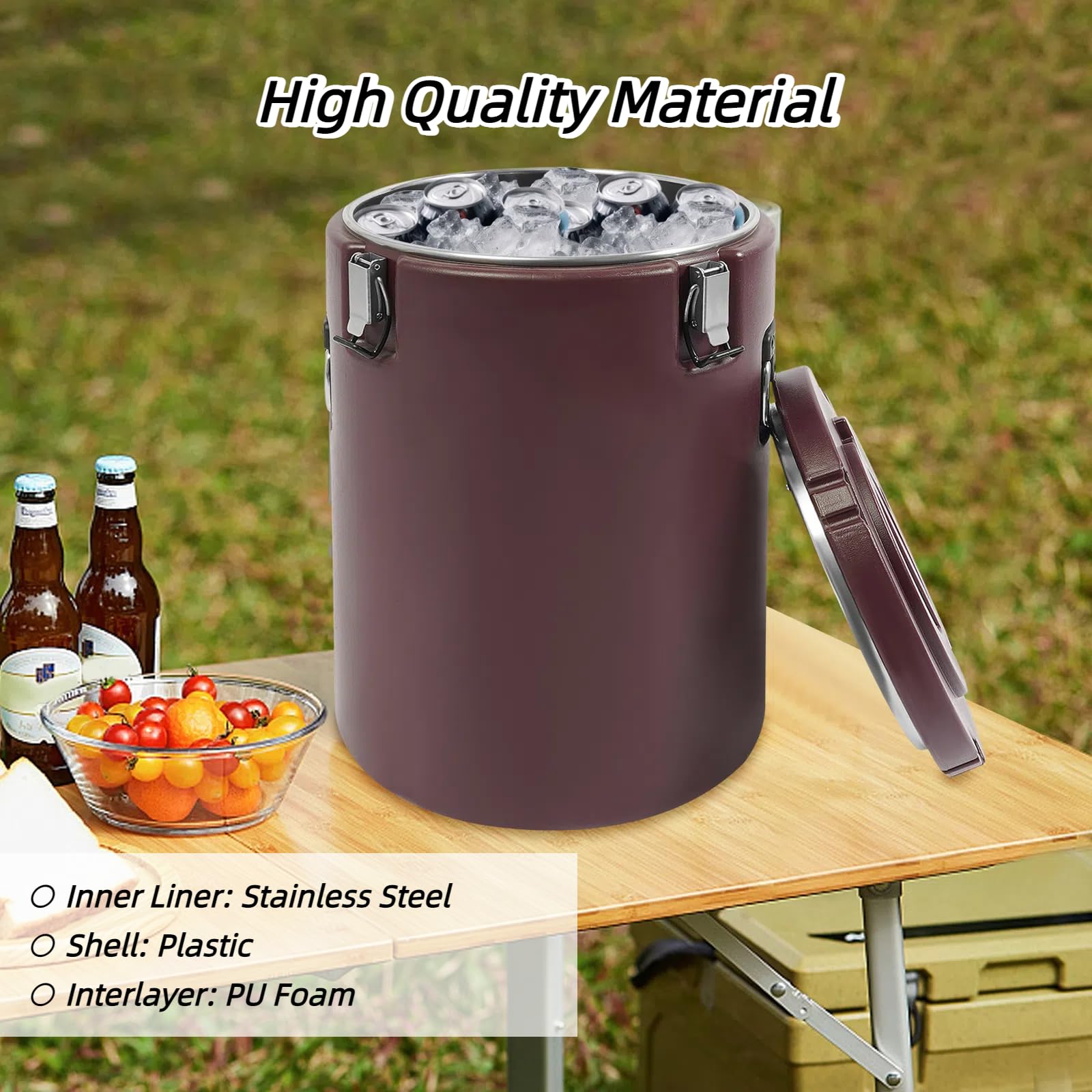 Portable Insulated Soup Container 9.25Gal Insulated Bucket with Handles & Lids, Soup Carrier Food Warmer for Hot & Cold, Hot Food Case for Party Camping Sports (Brown)