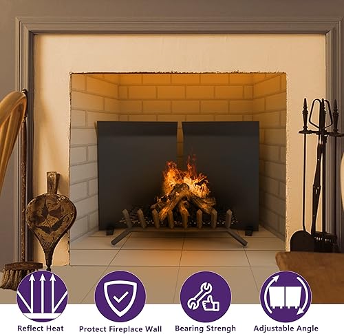 Miniatura 6 de Mxclimate Retroceso ajustable con patas de apoyo, protector de pared de chimenea resistente y reflector de calor y radiante, ángulo de reflexión