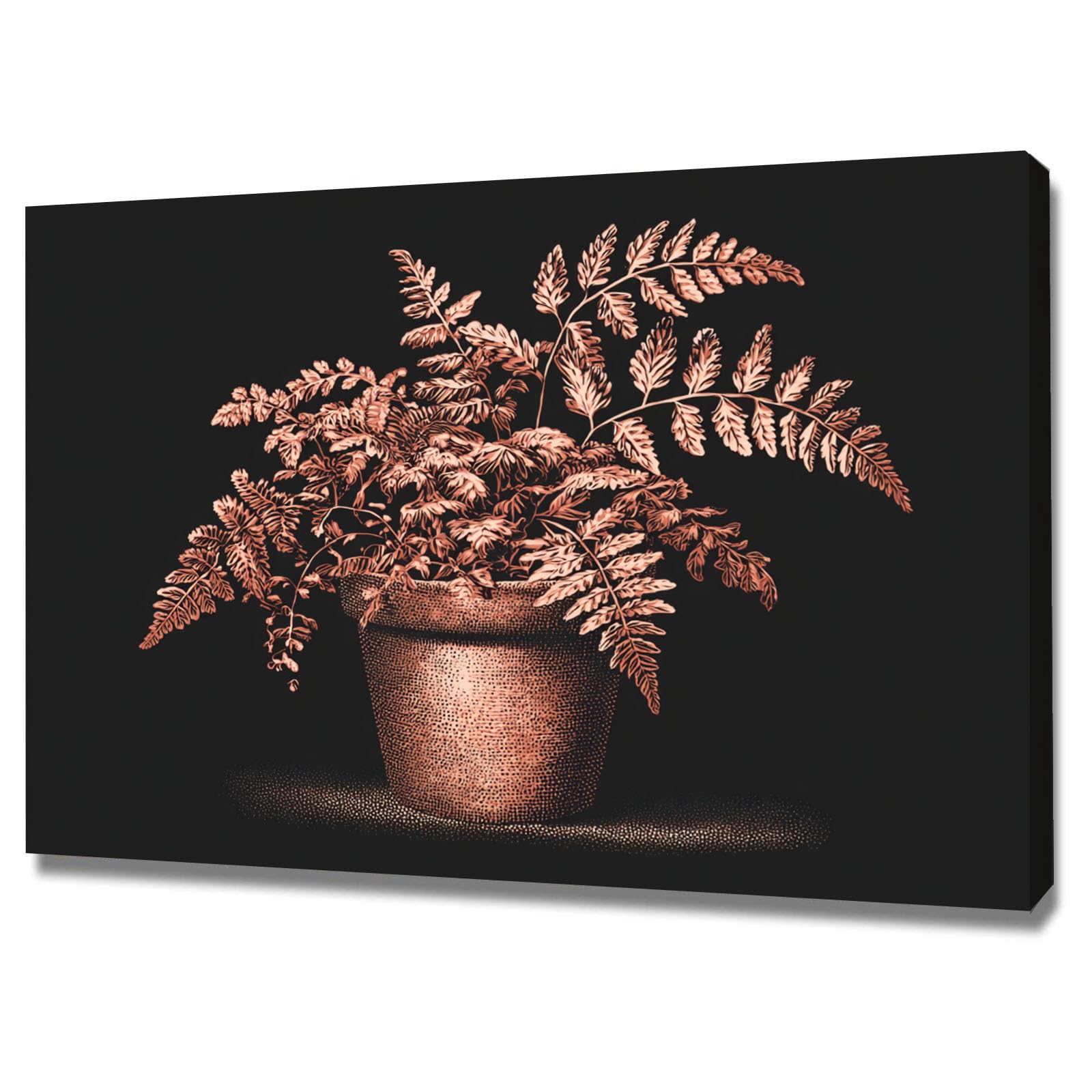 ZAMAEIU pósteres abstractos de hoja botánica impresa Macetas de helechos de cobre Arte Decorativo de la Oficina Sala de Estar（Negro-30x50cm Enmarcado