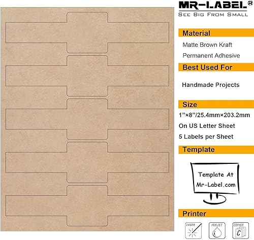 Miniatura 5 de Mr-Label Etiqueta de envoltura marrón kraft natural imprimible de 1 x 8 pulgadas, etiqueta de banda de cigarros, para barras de loción hechas a