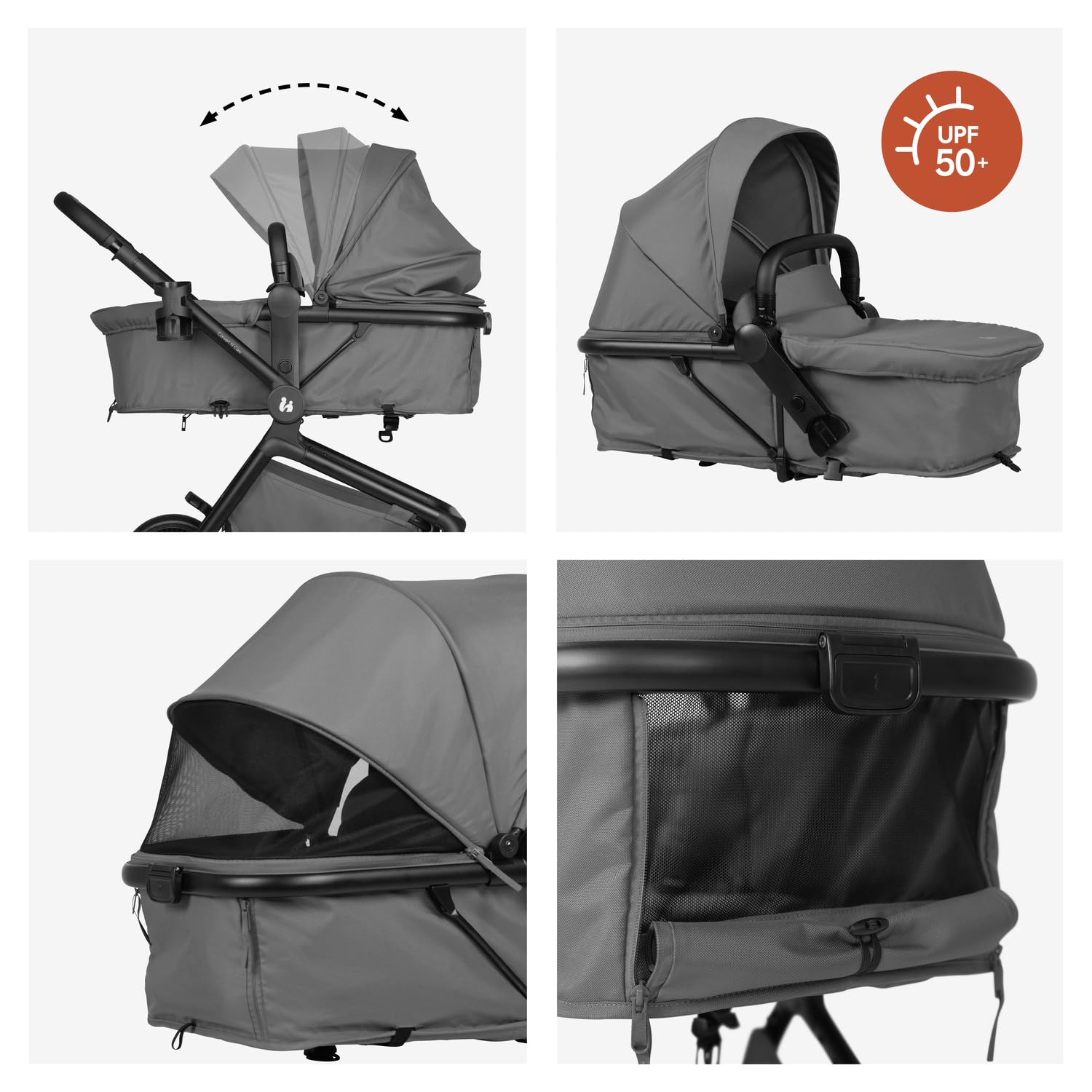 hauck Convert N Care Carrito Bebe 2 en 1 desde el Nacimiento hasta 22 kg - Capazo Convertible en Asiento Reversible - Protección UV 50+ - Ruedas de Goma - Con Adaptadores para Grupo 0+ - Gris