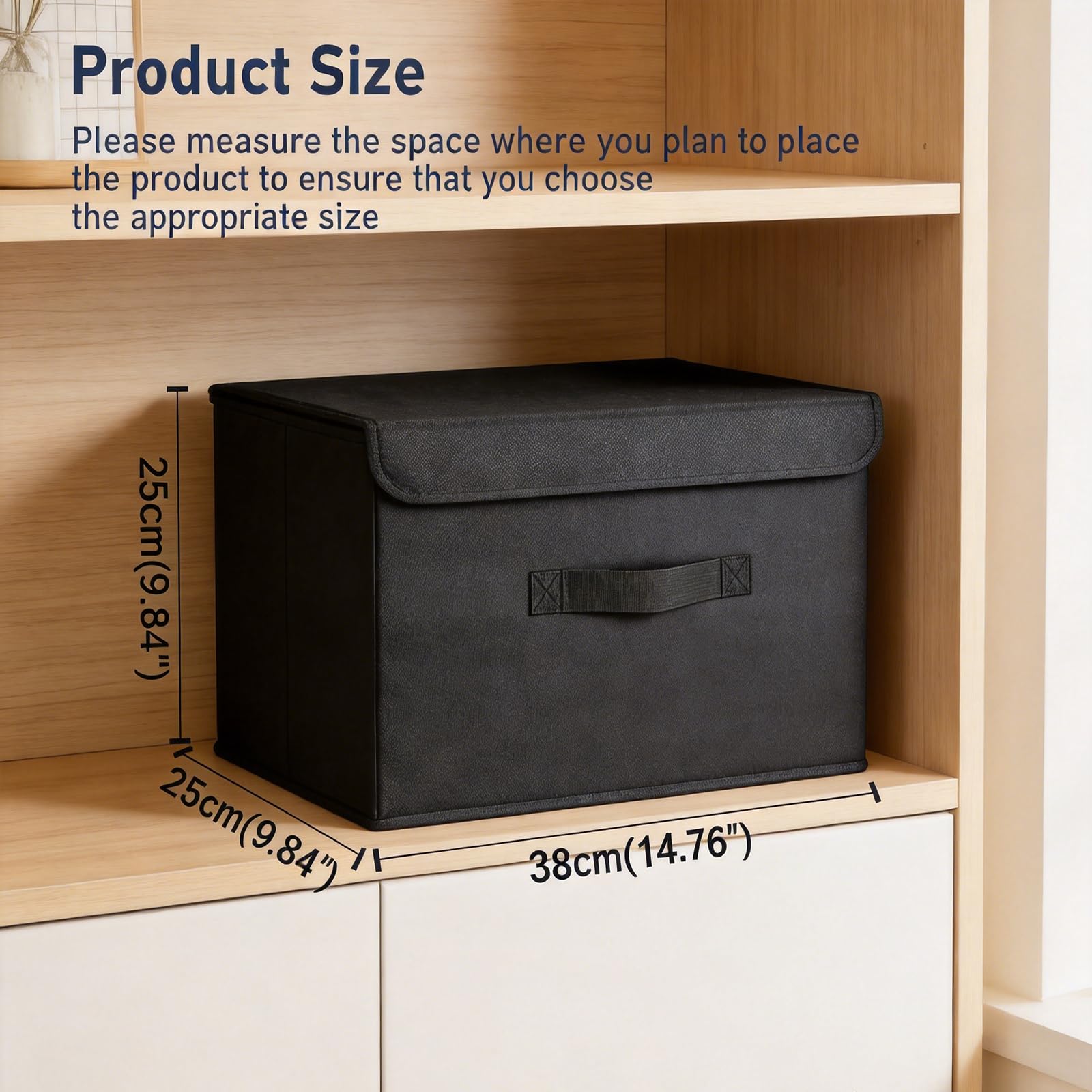 DIMJ 4 Piezas Cajas Organizadoras con Tapa Cajas de Almacenamiento Plegables Fabricadas en Tela con Asas Ideal Para Guardar Ropa, Zapatos, Ideal Para Guardar Juguetes, Ropa Y Cachivaches, Negro