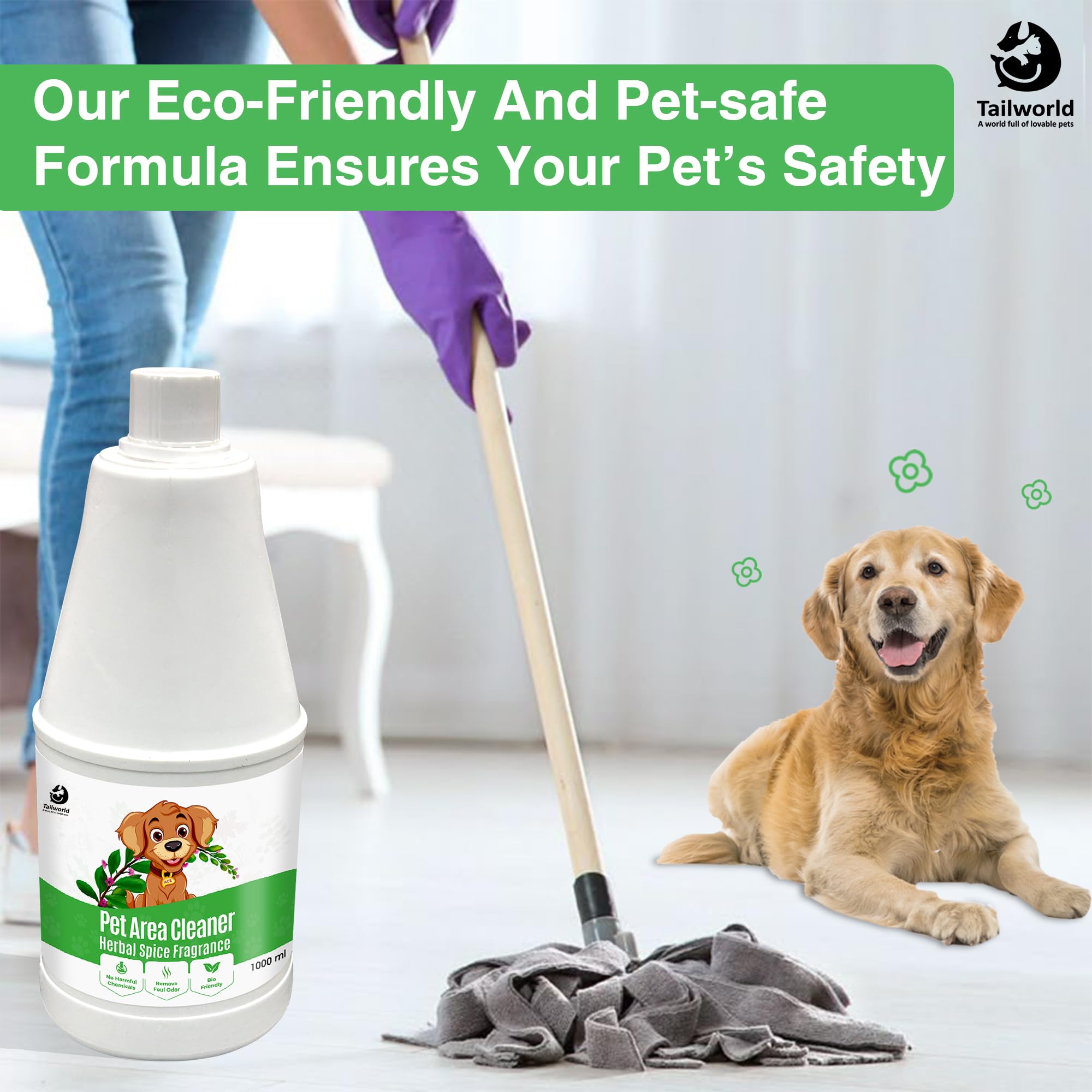 Tailworld Area Cleaner, Pet Area Odour Remover for All Types of Surfaces | Super Safe for The Pets, Can Remove Urine Smell for Instant Freshness, Eco-Friendly Odour (1000ml)
