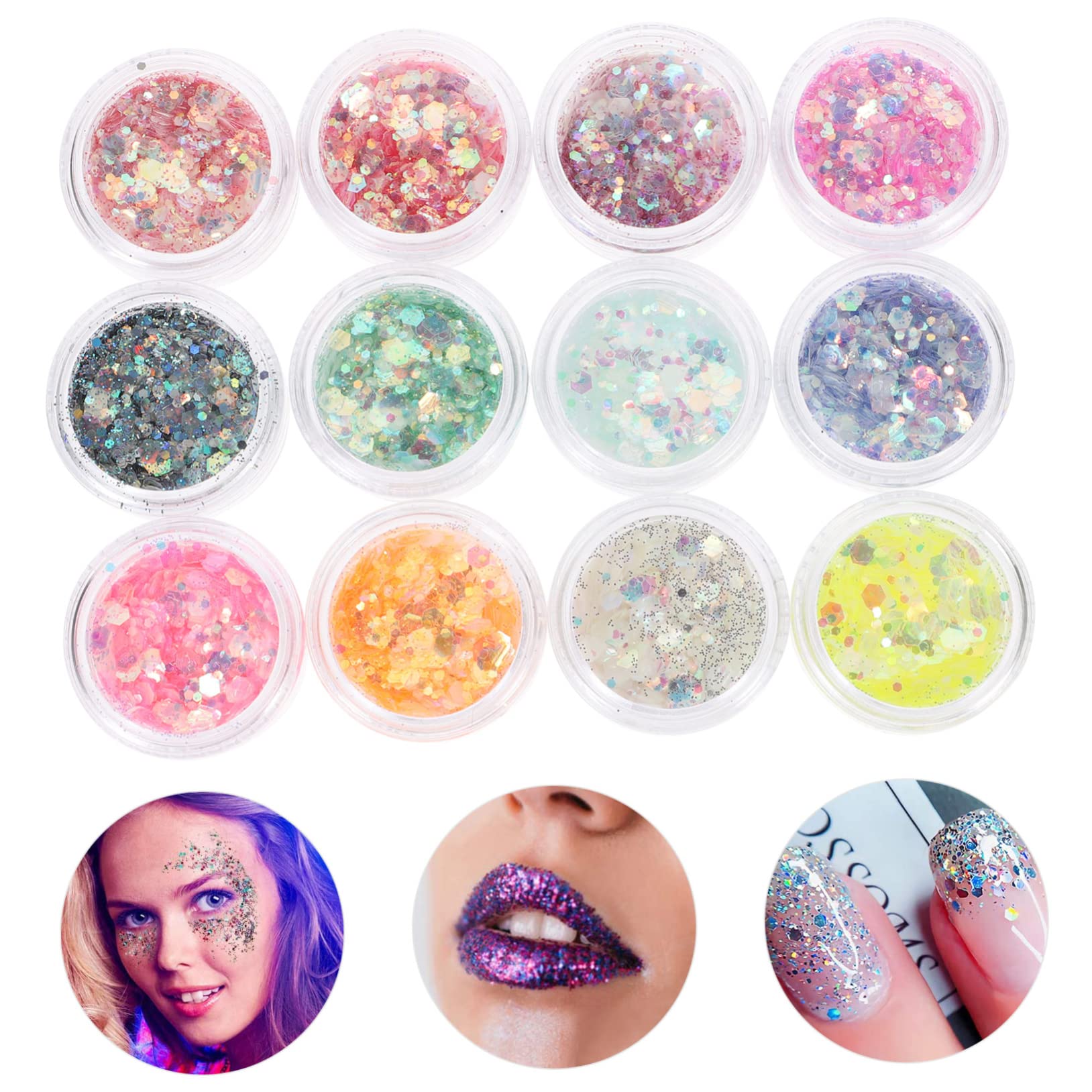MAGICLULU 48 Scatole Glitter Gel Corpo Olografico Sirena Fiocchi Trucco Degli Occhi Ombretto Trucco Ombretto Sirena Paillettes Liquido Corpo Viso Chiodo Paillettes Fai Da Te Chiodo Fluido