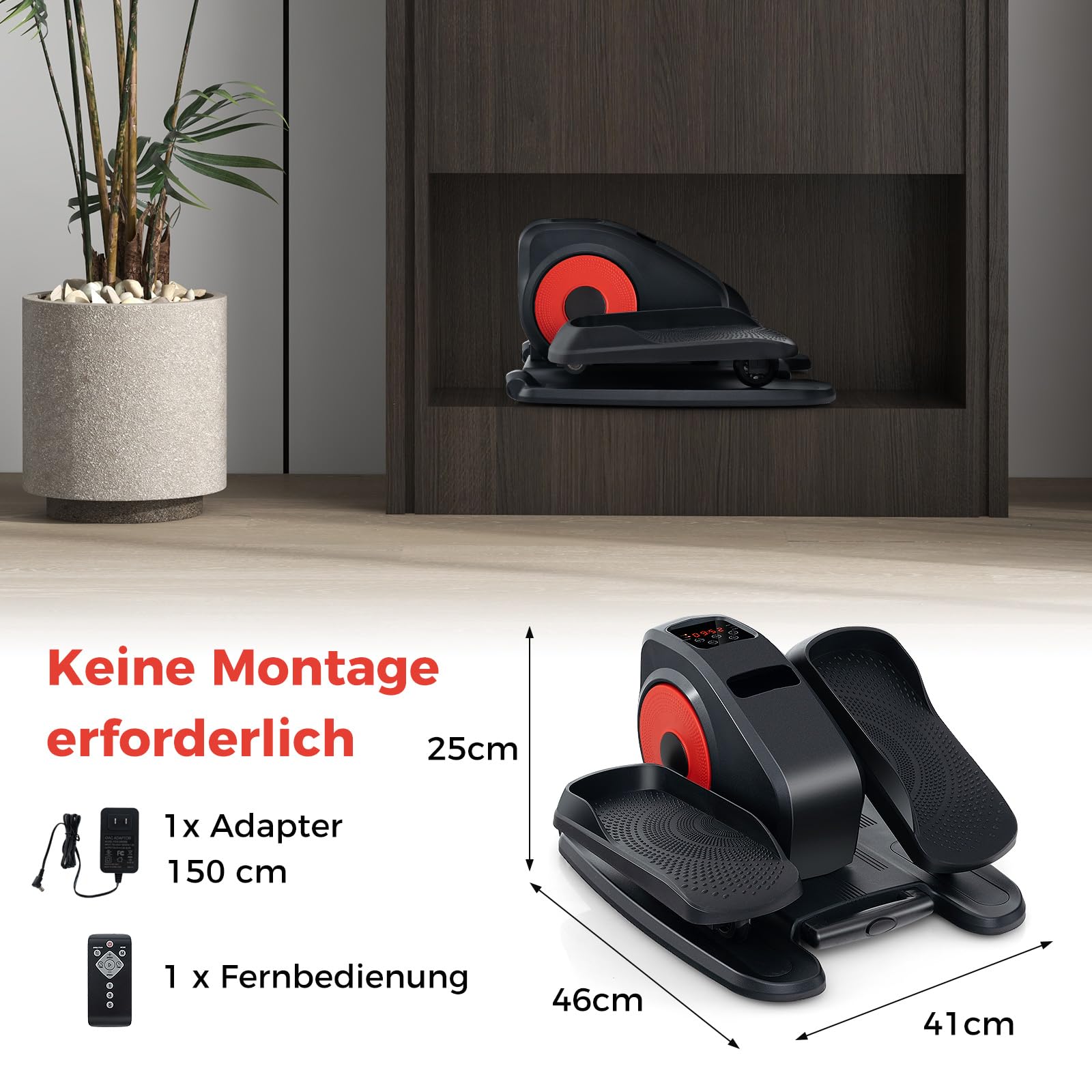 COSTWAY Ellipsentrainer unter den Schreibtisch, elektrischer Pedaltrainer mit Anzeigemonitor & Fernbedienung, Bewegungstrainer Stepper für Bewegung, Sitzende Pedal Exerciser für Zuhause Büro (Rot)