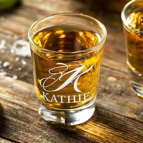 Miniatura 6 de Juego de 10 vasos personalizados de 2 onzas grabadas con nombre, parte inferior azul con texto personalizado para bodas, recuerdos de fiesta, regalo