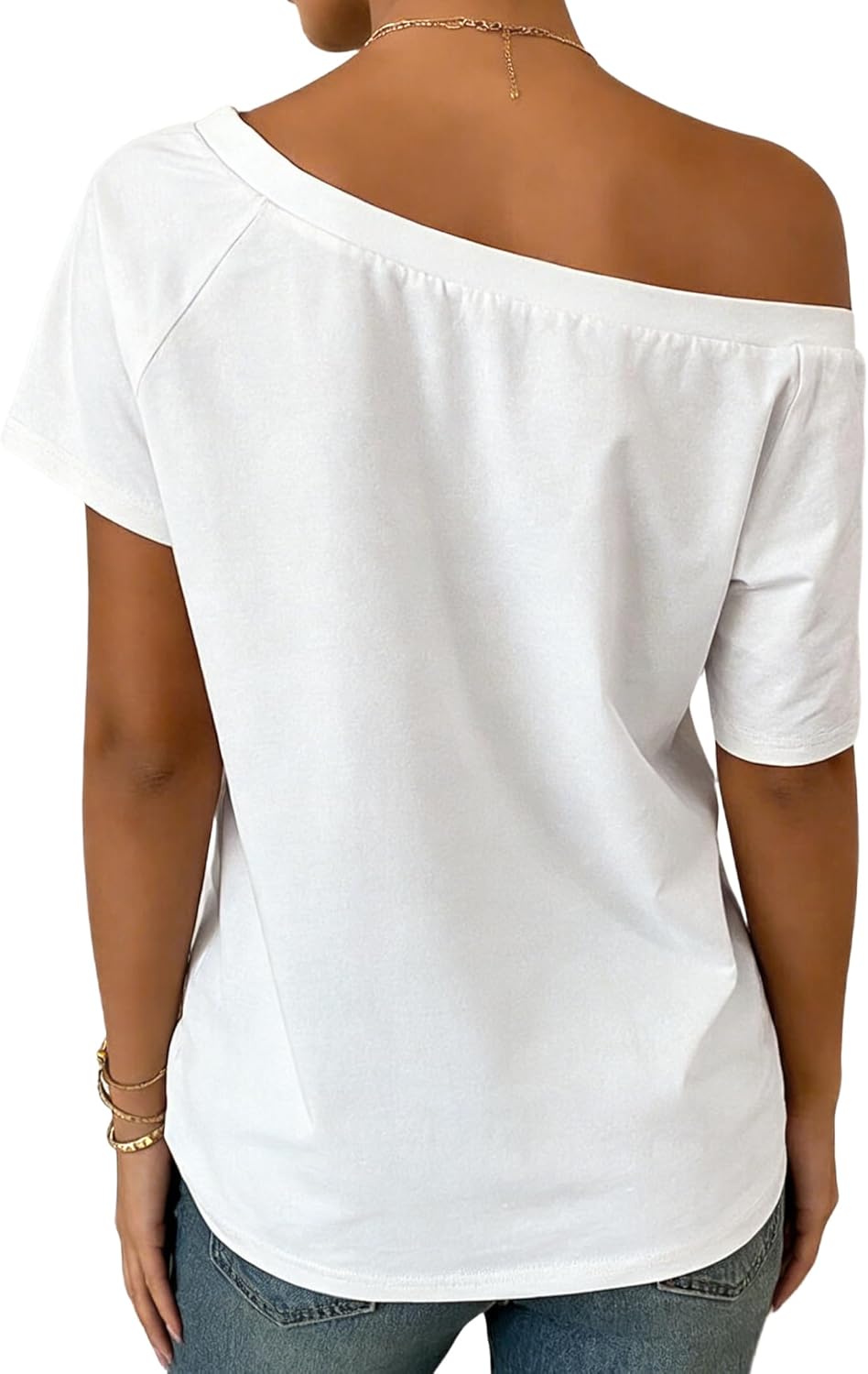 LilyCoco Off The Shoulder Tops for Women Casual Summer Short Sleeve Raglan Shirts - Image 4