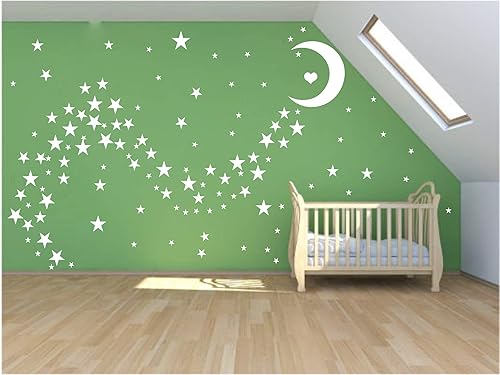 Miniatura 5 de Easma Calcomanías de pared de estrellas (191 estrellas+1 luna + 1 corazón) 3 tamaños de estrellas blancas y luna, calcomanías extraíbles para