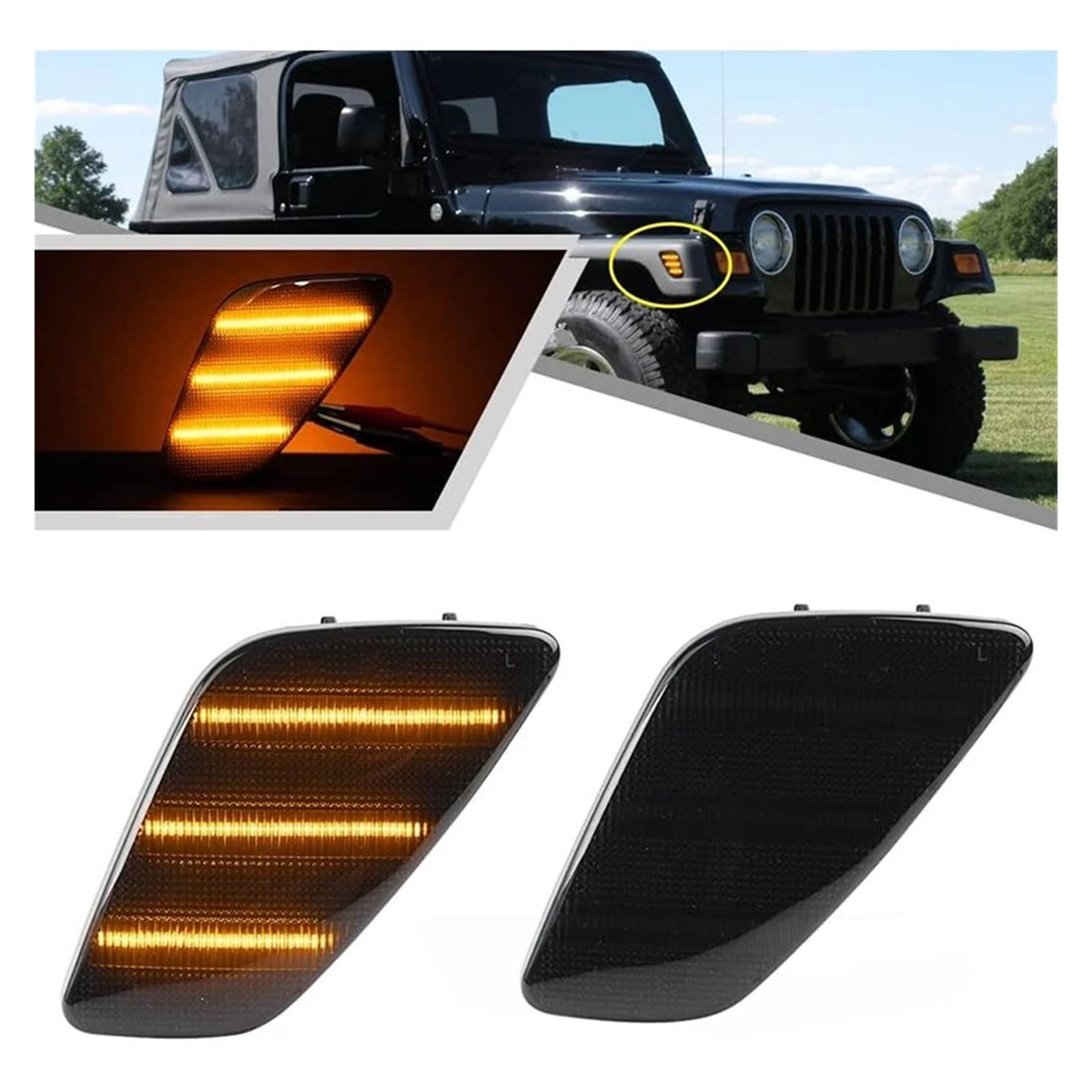 Clignotant Latéraux pour Jeep pour Wrangler TJ 1997-2006 Feu De Position Latéral À LED Clignotant Avant Ambre Lentille Transparente Et Fumée Clignotant De Voiture