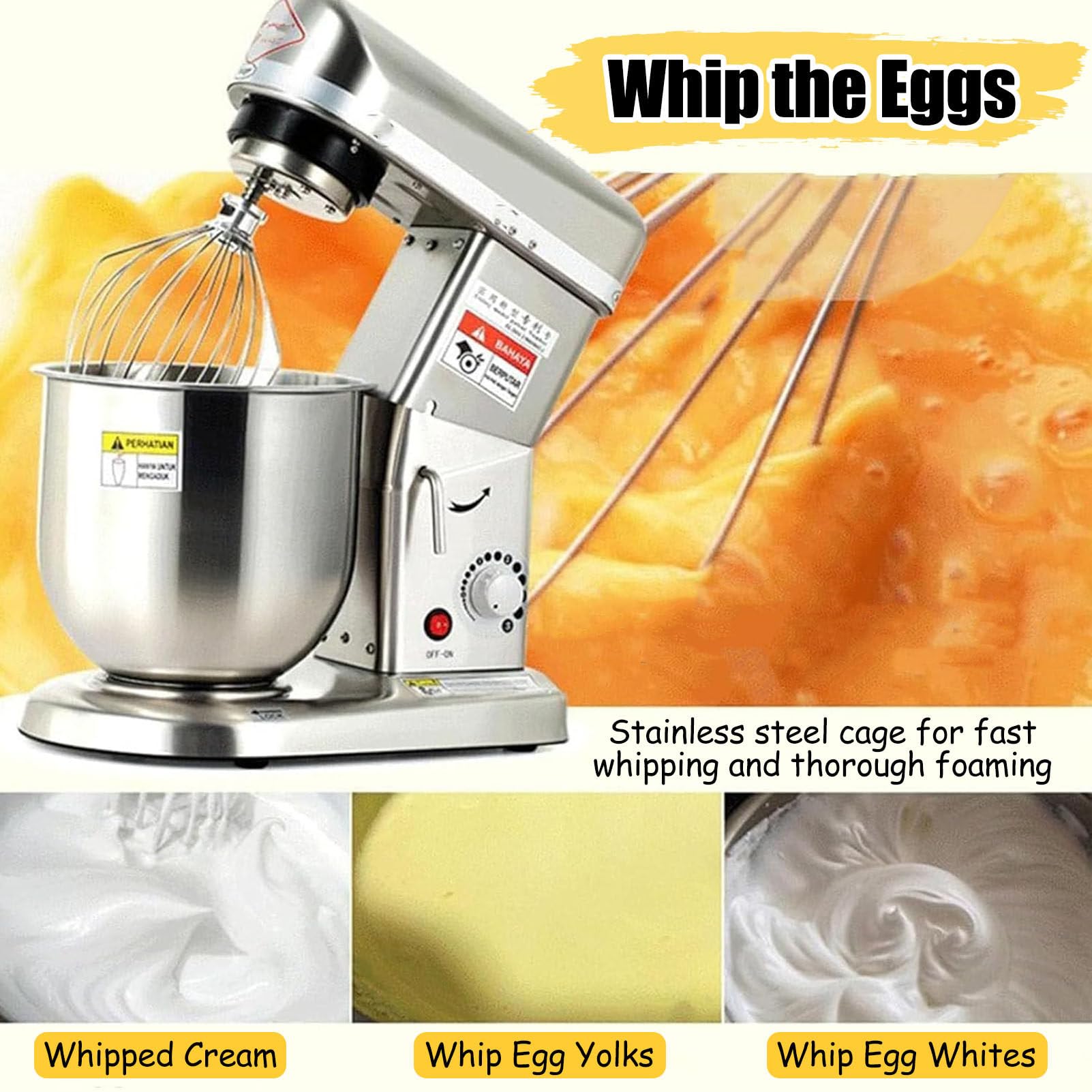 Robot da Cucina Elettrico da 500W, Robot da Cucina A 3 velocità, Robot da Cucina Domestici con Gancio per Impastare, Frusta E Sbattitore, per Torte da Cucina Professionale White-5L