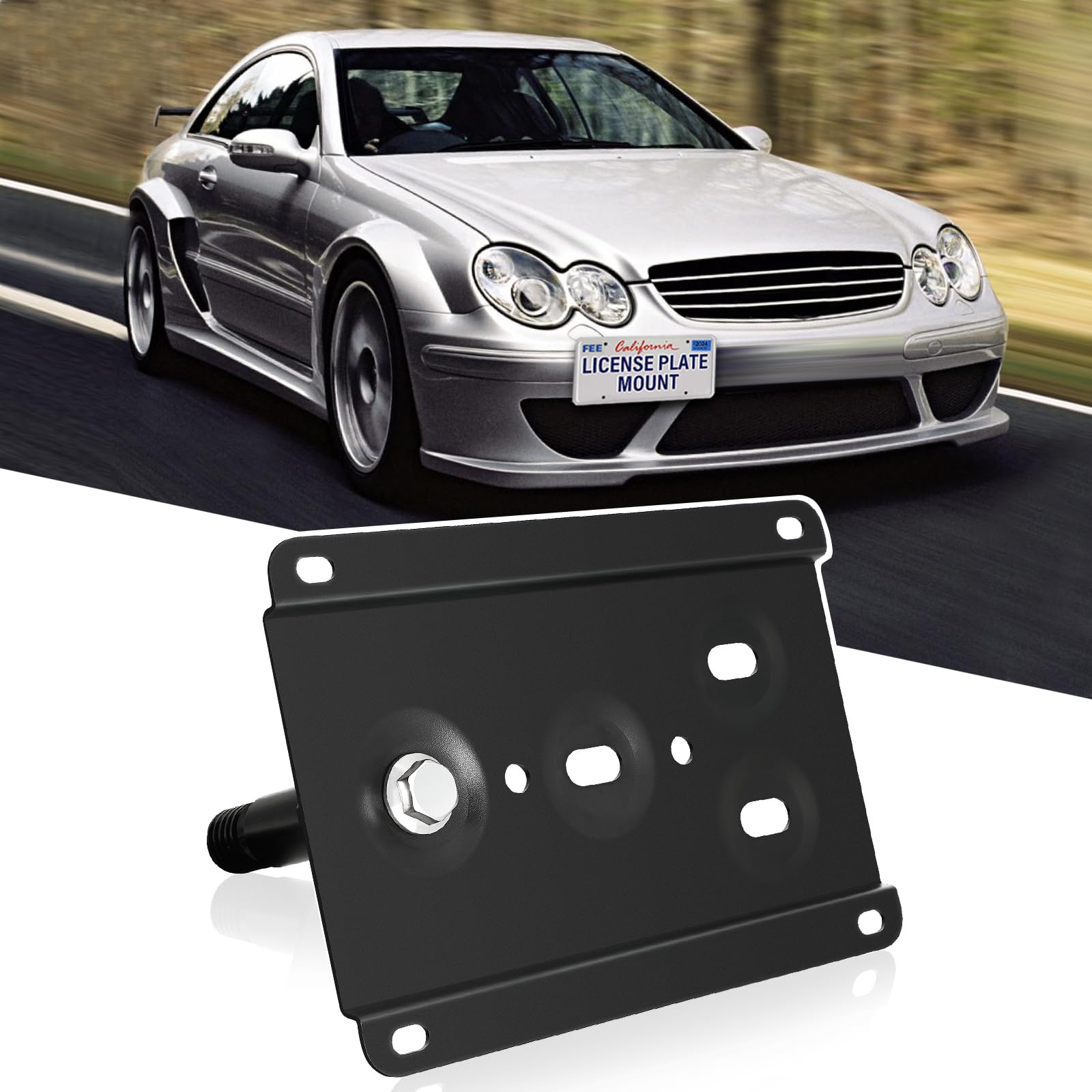Front Tow Hook License Plate Bracket Holder Compatible with Mercedes W203 W210 W211 W219 W220 C208 C E S CLS CLK Class No Drill Front Bumper License Plate Mount License Plate Frame Accessories