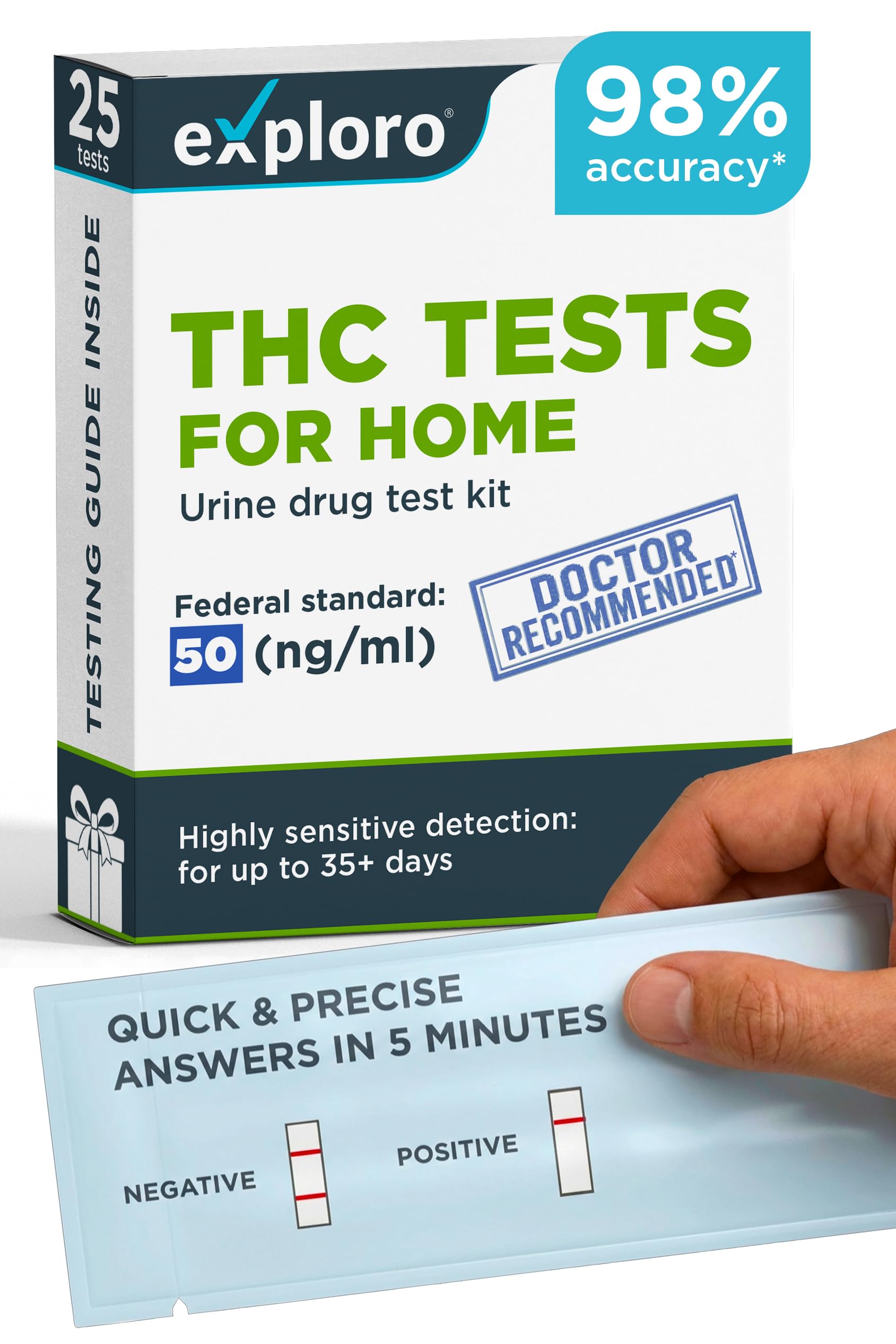 Exploro Highly Sensitive at Home Marijuana Drug Test Kit, THC Drug Test Kit Marijuana/Weed, THC Drug Test Urine, Easy Home Drug Test Marijuana/THC Substance Abuse, 25 THC Test Strips/Sticks, 50 ng/ml