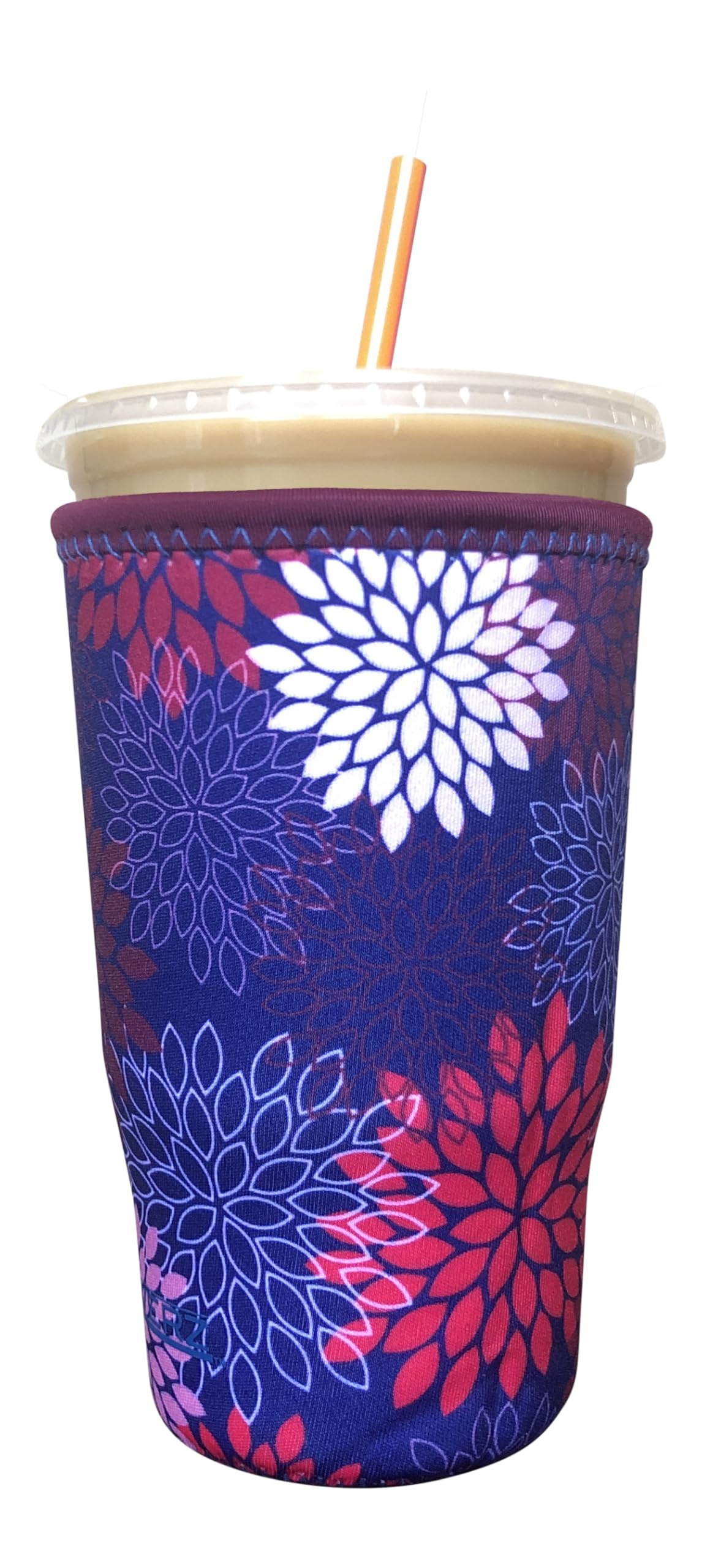 Iced Coffee Sleeve, Insulated Neoprene Cup Sleeve, Fits a 32 Oz. Coffee Cup, Washable and Reusable, Iced Coffee Accessories, Large Midnight Mums