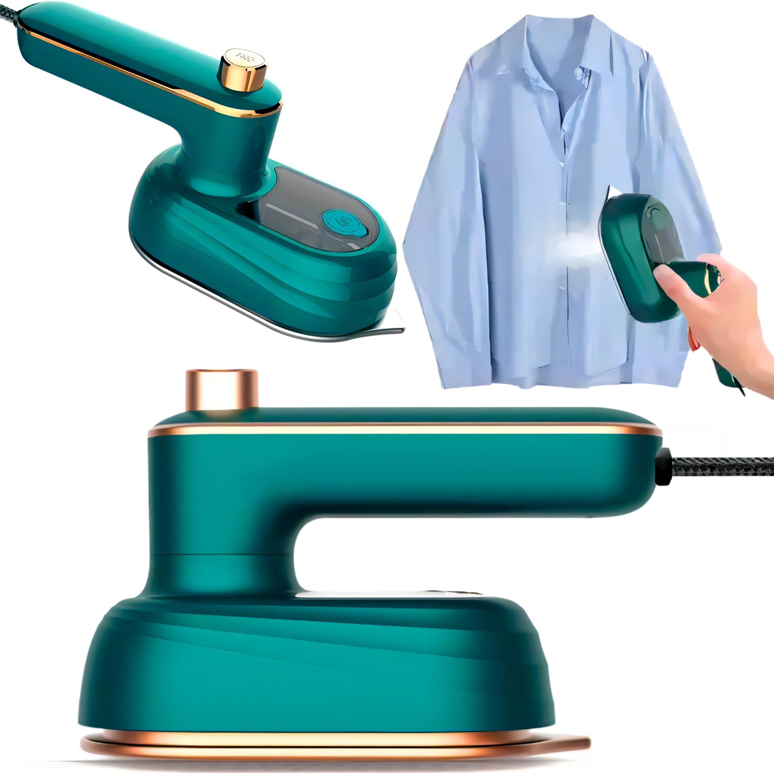 SUPREMIUM Mini Iron for Clothes, Travel Iron - Portable Handheld 360° Rotatable Steam Iron for Dry & Wet Ironing, Compact Heat Press, Fast Heating, Ideal for Home & Travel - Green, 50ml Water Tank