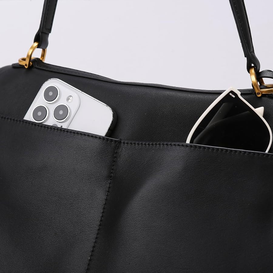 OMELUMO Slouchy Tote Bag For Women – Soft PU Leather, Large Capacity, Adjustable Strap, Black