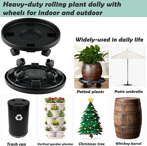 Miniatura 7 de Paquete de 5 soportes grandes para plantas con ruedas de 13 pulgadas, soportes de plástico resistente para macetas de flores, base rodante, para