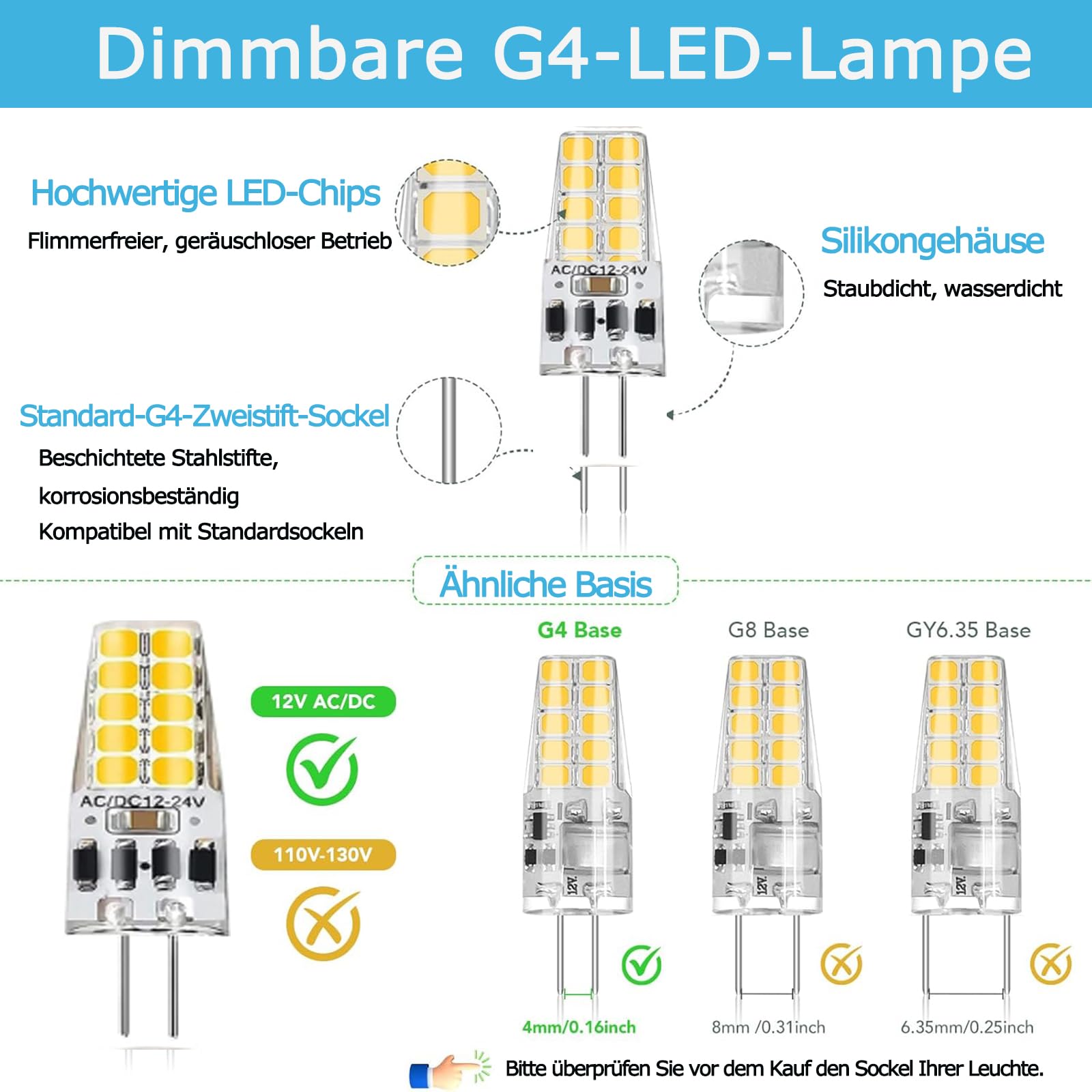 G4 LED Dimmbare Lampen,3W G4 LED Birnen,Ersatz für 30W Halogenlampen,4500K Naturweiß 300LM,
