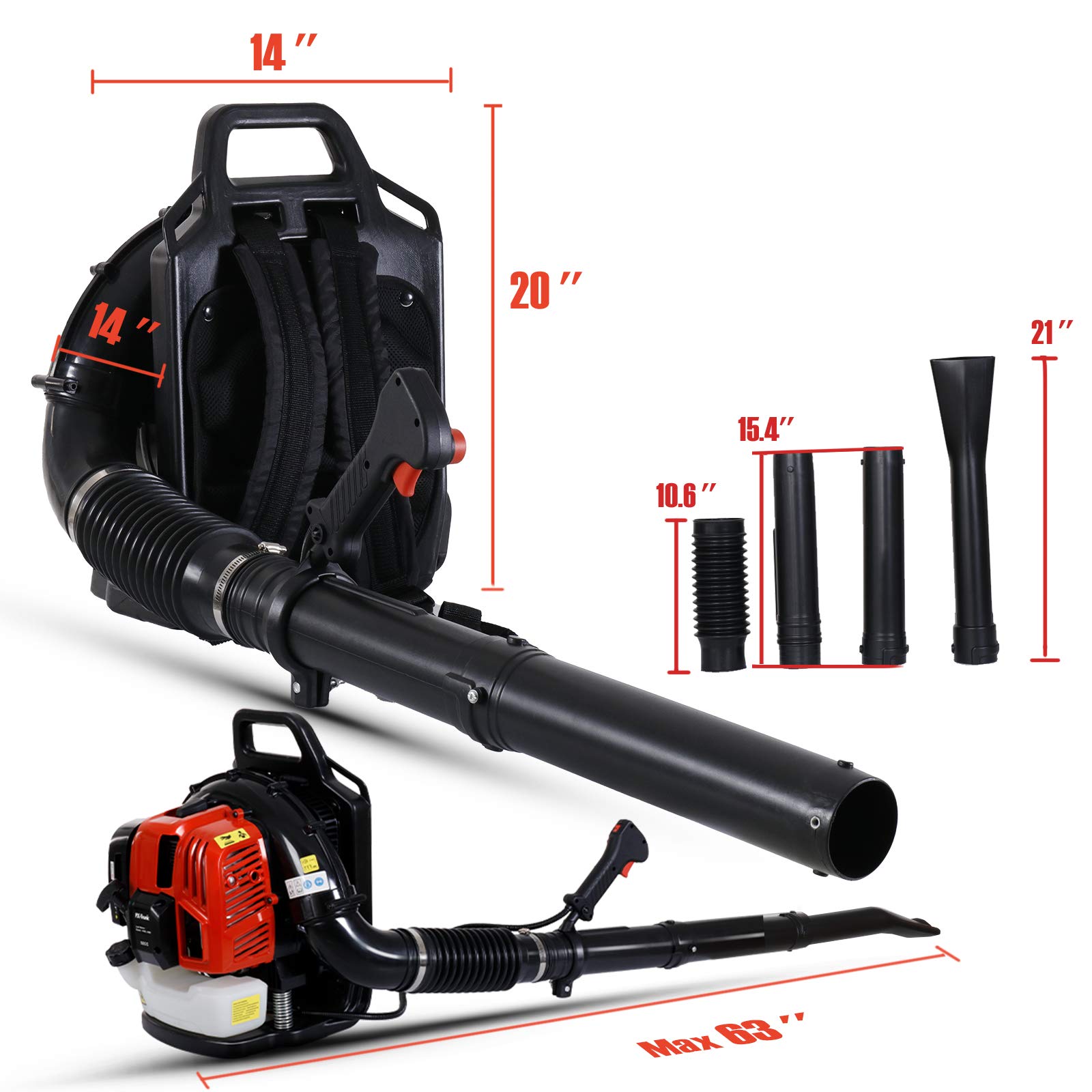 PXTrunk Gas Leaf Blower 52cc 2 Cycle Engine Backpack Blower Powerful