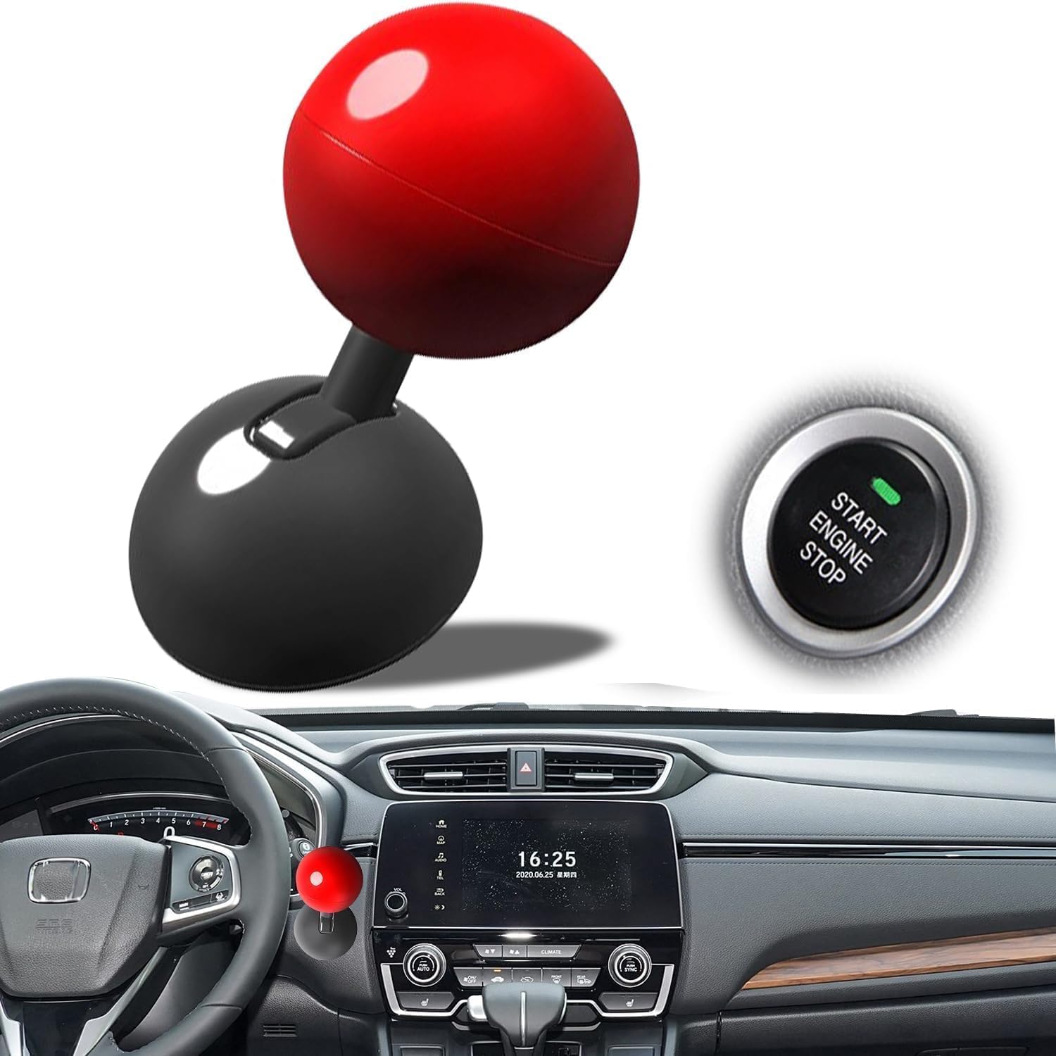 RAMPKD Car Push Start Button Rocker Car One Touch Start Button with Push-to-Start Rocker Lever Engine and Full Plastic Ball bar Starter Cover (Plastic, Red) (Pack of-2)