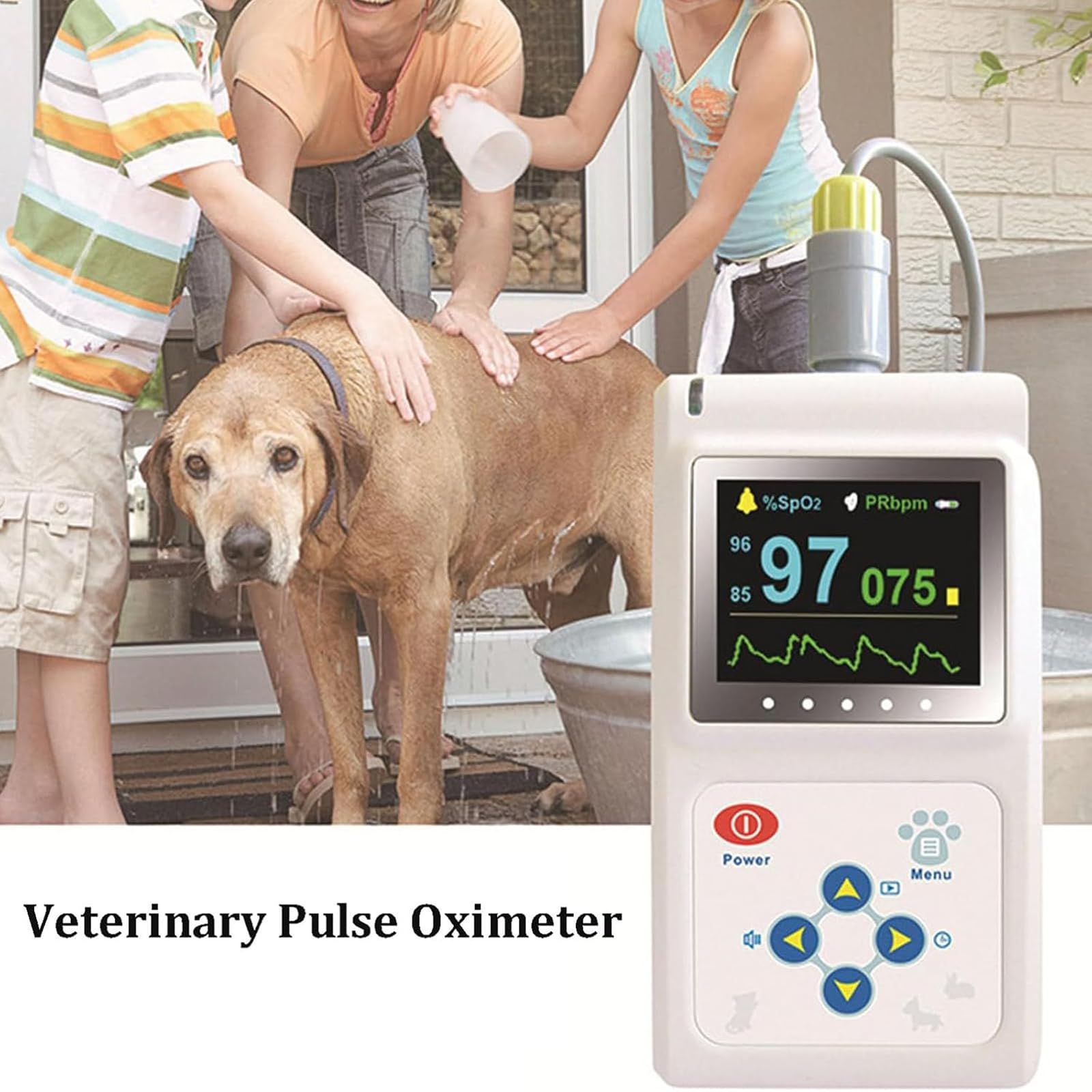 Monitor de frecuencia cardíaca portátil para mascotas con sonda de pulso para lengua/oído, seguimiento preciso de signos vitales para gatos y perros, ideal para uso doméstico y clínicas veterinarias