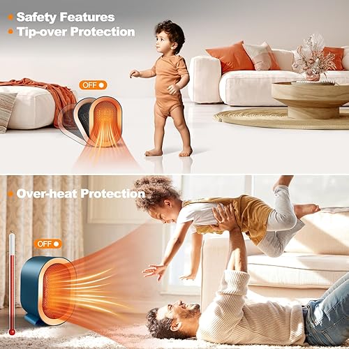 Miniatura 4 de Aisuo Calentador de espacio para uso en interiores, mini calentador de 1200 W con 2 modos de calefacción, ahorro de energía y silencioso, protección