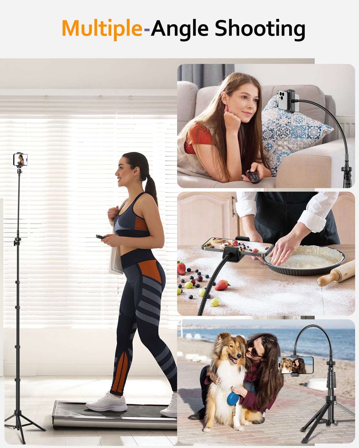 Aureday Supporto per cellulare da 88" per selfie con tubo flessibile da 14,95", telecomando Bluetooth e supporto per telefono cellulare, supporto per iPhone, telefoni Android e fotocamere