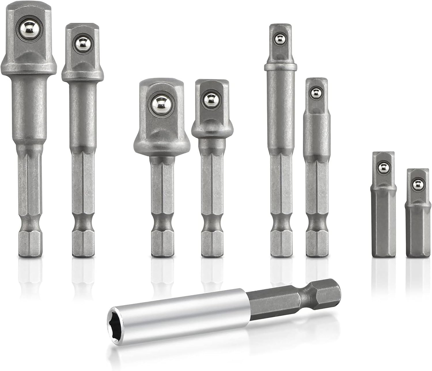 NEIKO 00257 Socket Adapter Extension Drill-Bit Set, Includes 1/4-, 3/8-, and 1/2-Inch Drives, Made with CrV Steel, 9-Piece Extension Set, Includes a Magnetic Bit Holder