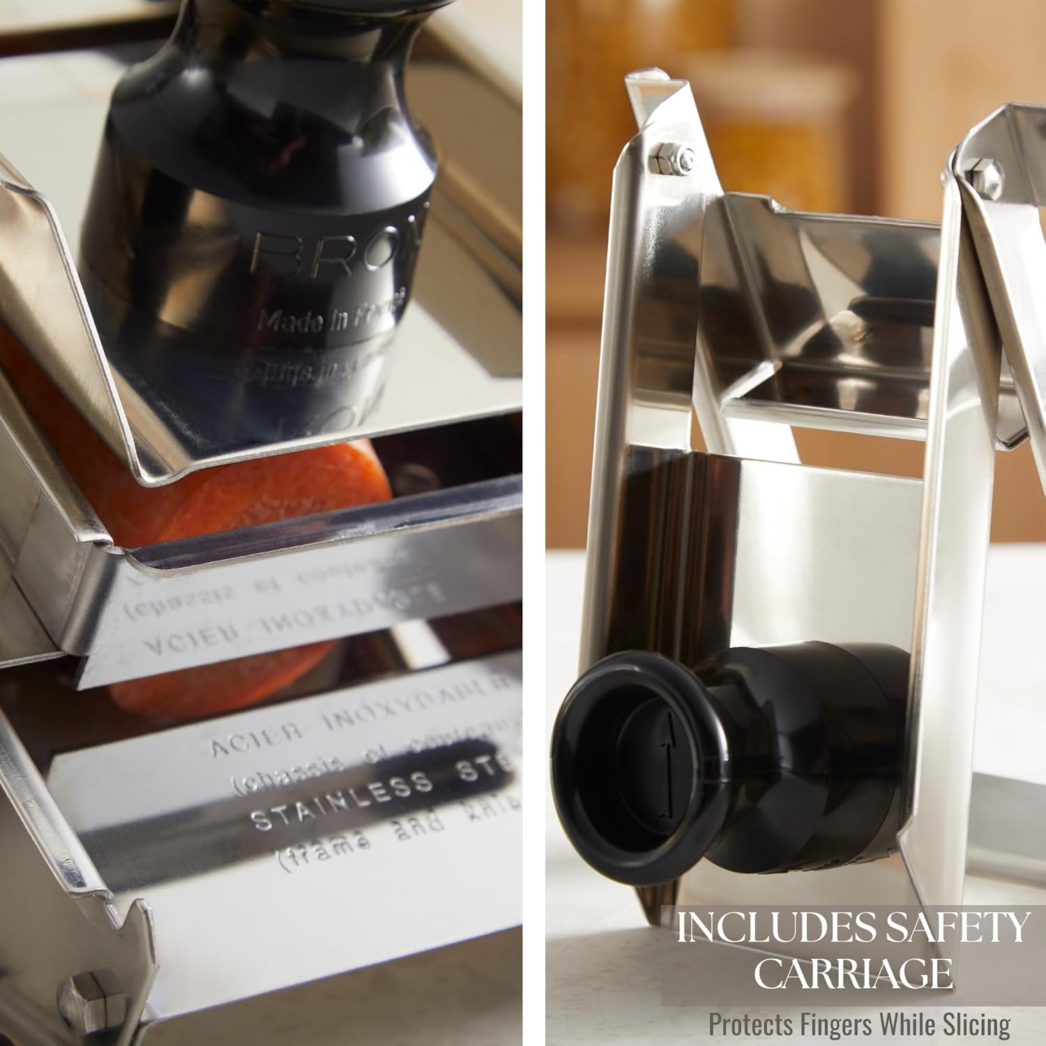 ICO Bron Coucke Professional Mandoline Slicer by Tellier with Hand Guard – Heavy Duty Stainless Steel Mandoline Slicer for Kitchen – Adjustable Straight, Julienne, & Waffle Blades – Crafted in France