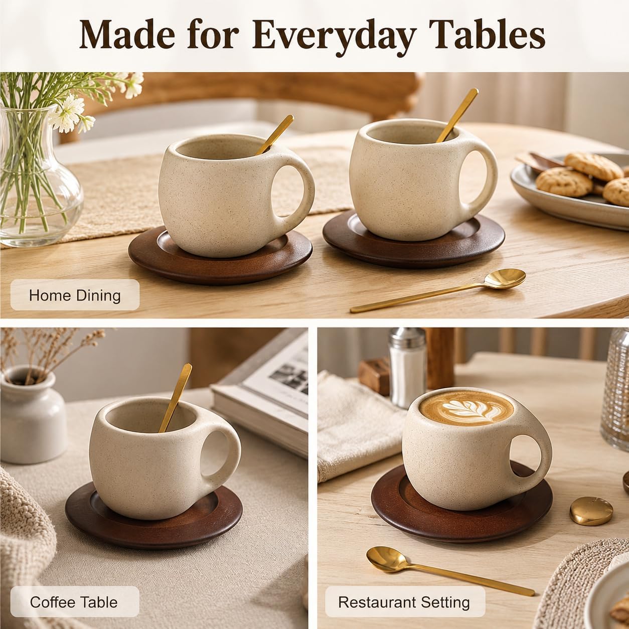 2 Pack Coffee Cup and Saucer Set, 8.5 fl oz Ceramic Cups