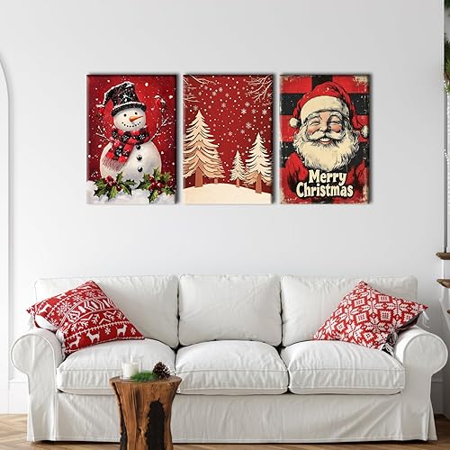 Miniatura 9 de Pennimor Lienzo decorativo de pared de Navidad, juego de 3 marcos de 12 x 16 pulgadas, decoración navideña a cuadros rojos y negros, arte de pared