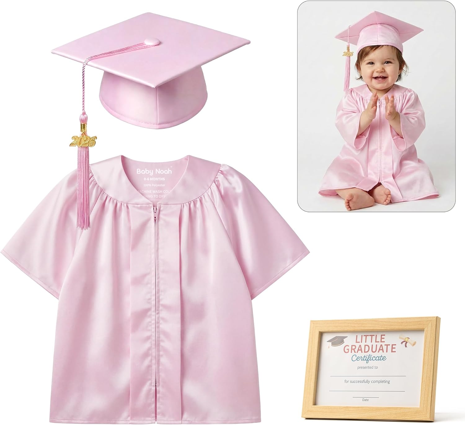 Baby Graduation Cap and Gown Set, NICU Graduate Outfit with 4x6 Photo Frame & Diploma 2026 Charms Soft Matte Infant Toddler
