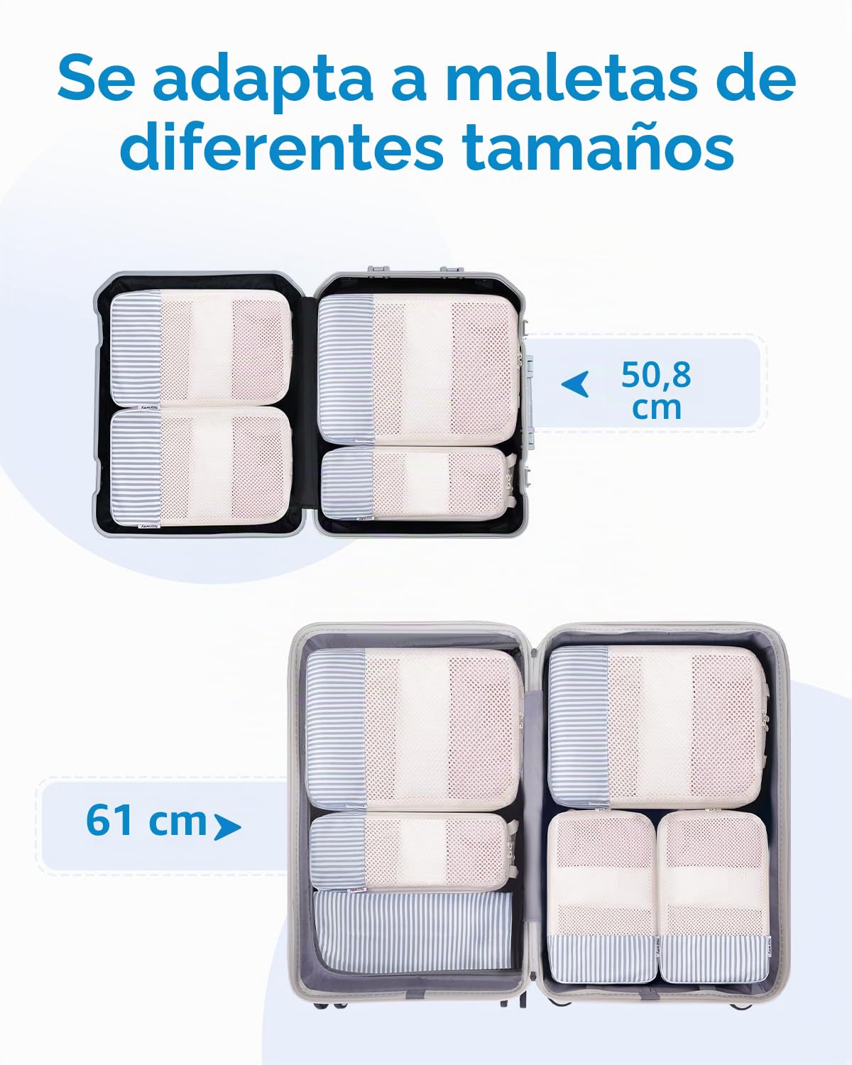 Narwey 6 Sets Compresión Organizador Maleta, Packing Cubes Compression, Bolsas Viaje para Mochila y Maleta, Cubos Organizadoras Maletas Travel Essentials Accesorios Viaje (rayas azul grisáceo)