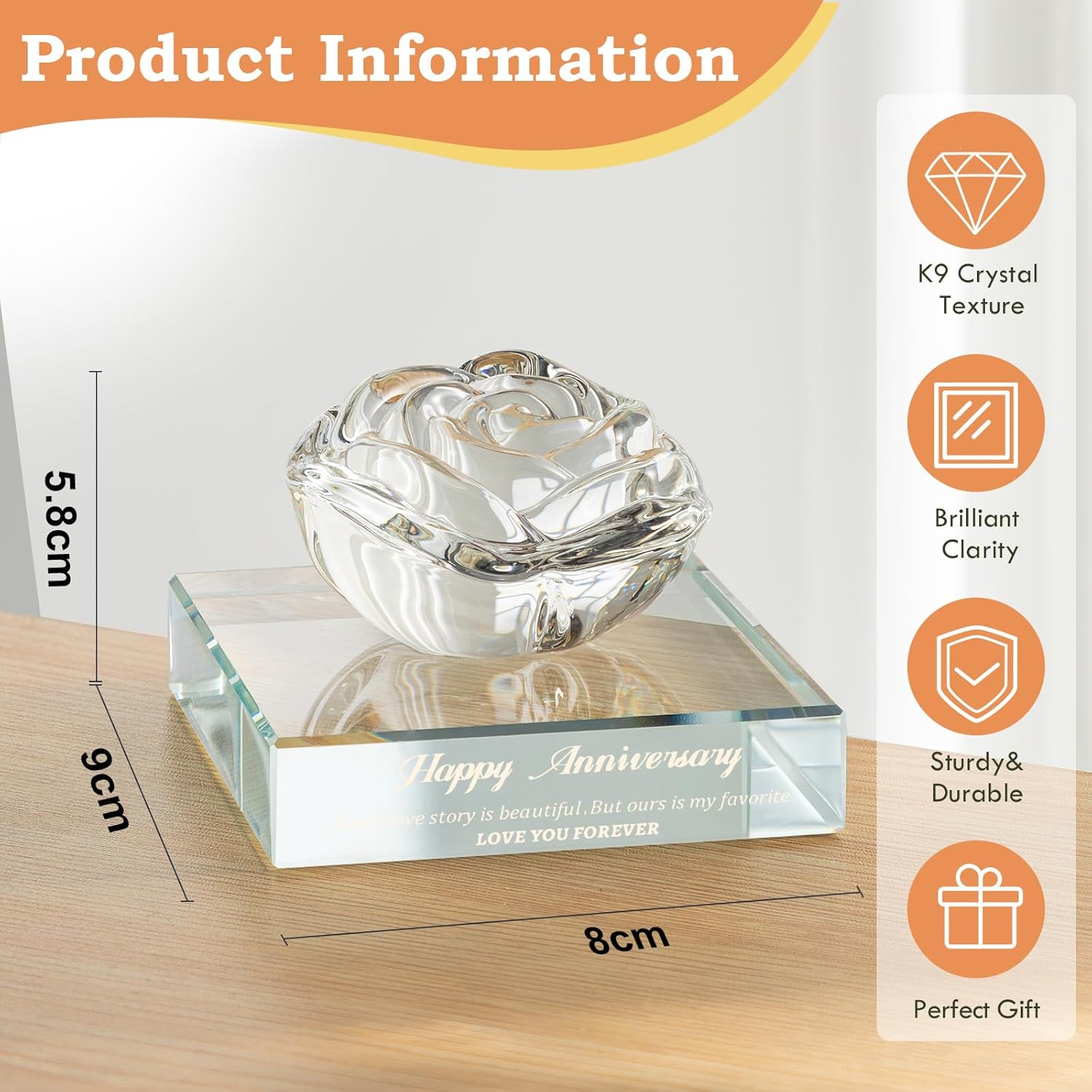 Gift for Women, Eternal Crystal Rose Flower Figurine Ornament Wedding Anniversary Love Gift for Love One, Happy Anniversary Day Gifts Ideas for Wife Girlfriend Couple Her