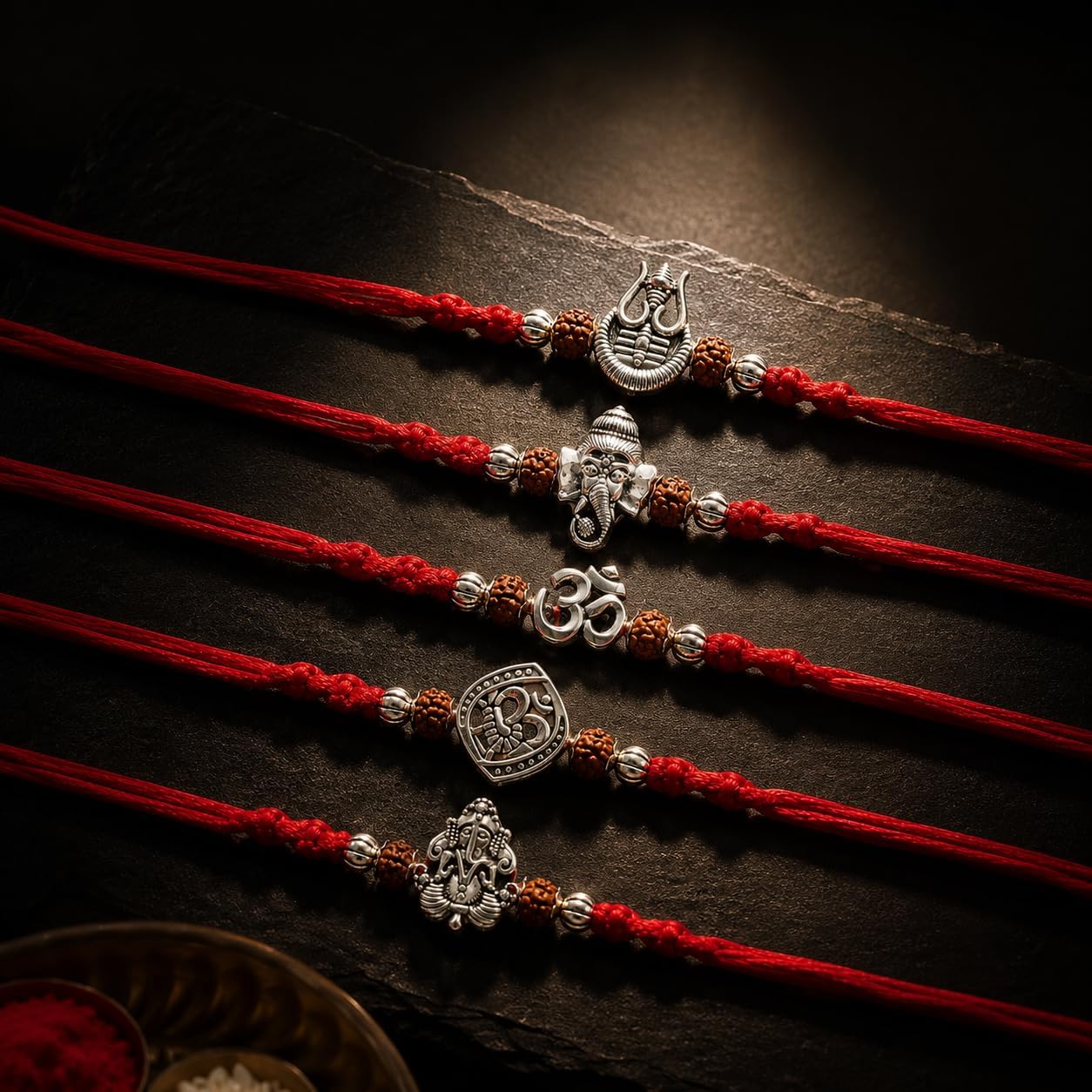Rakhi for Brother - Set of 5 With Greeting Card, Traditional Indian Rakhi For Raksha Bandhan Designer Rakhi Thread for Bhaiya Design02-2026