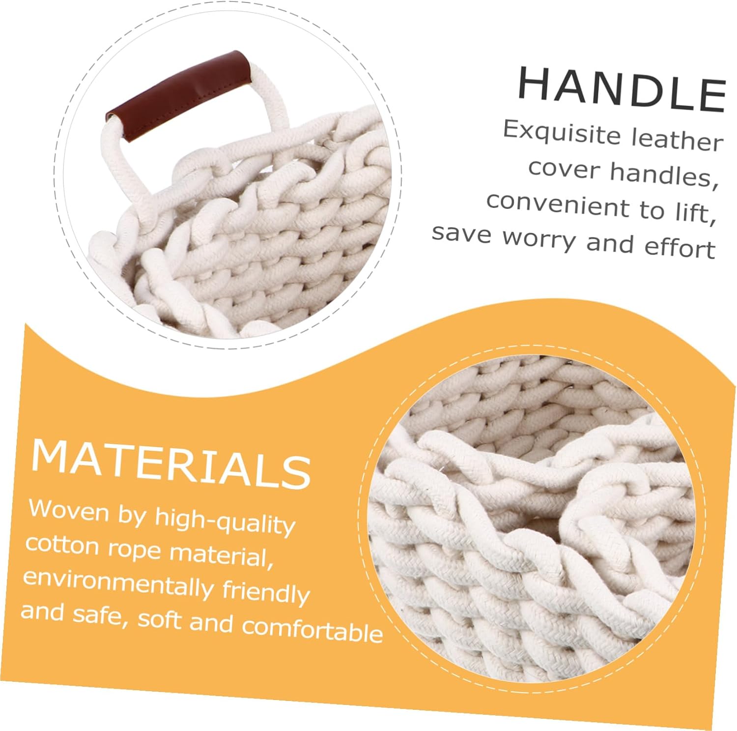 Housoutil 3pcs White Woven Storage Basket Set with Thick Cotton Rope, Portable Nesting Storage Organizers for Home, Pantry, and Picnic Use