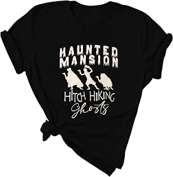 Beware of Hitch Hiking Ghost Shirt Women Funny Halloween Shirts Haunted Tshirt Ghost T-Shirt Short Sleeve Tee