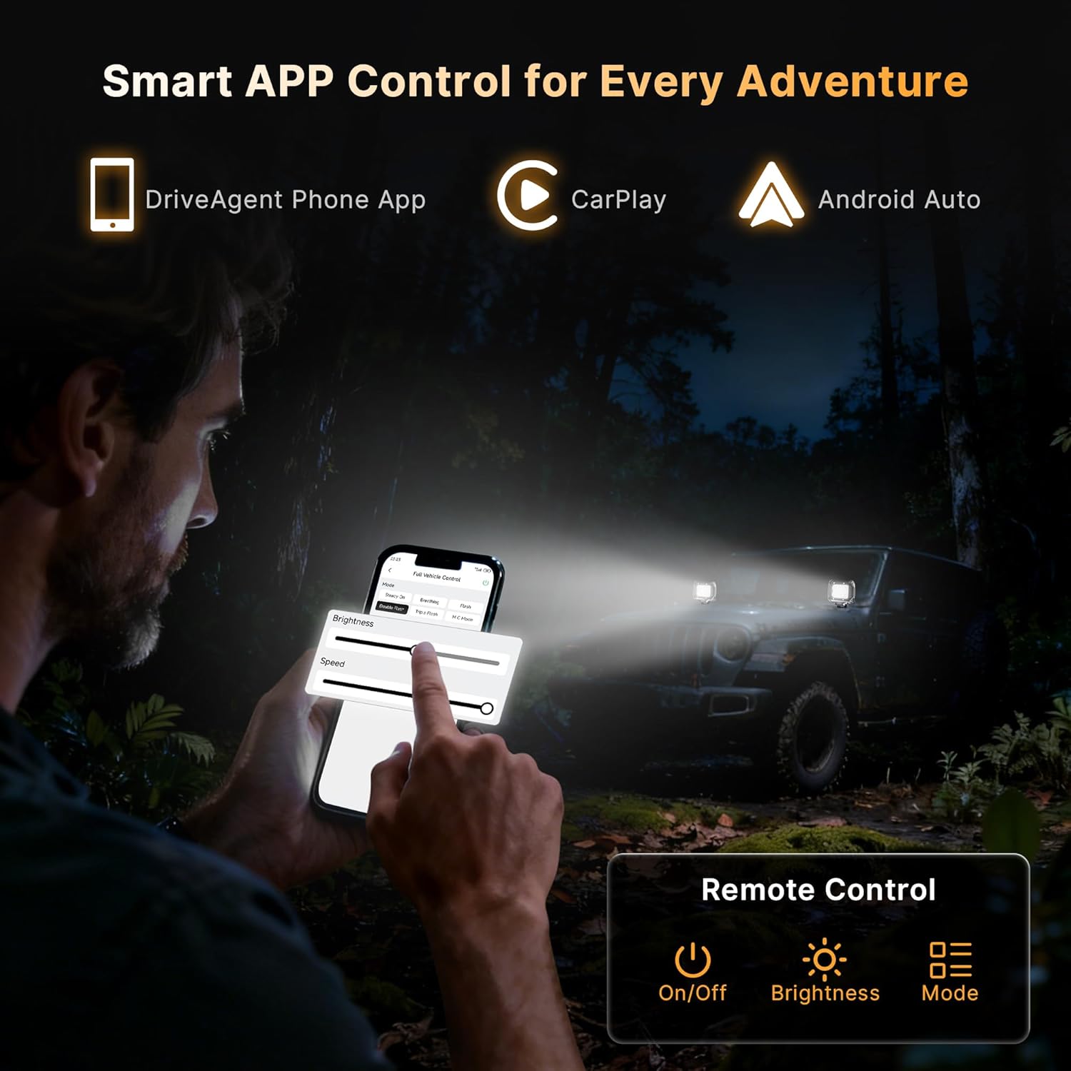 LED Pod Lights 18W Flood Beam, Smart App Controlled Off Road Driving Lights Supports CarPlay/Android Auto, IP67 Waterproof 6000K White Lamps for Trucks, ATV, UTV, SUV, Boat (2 Pack)
